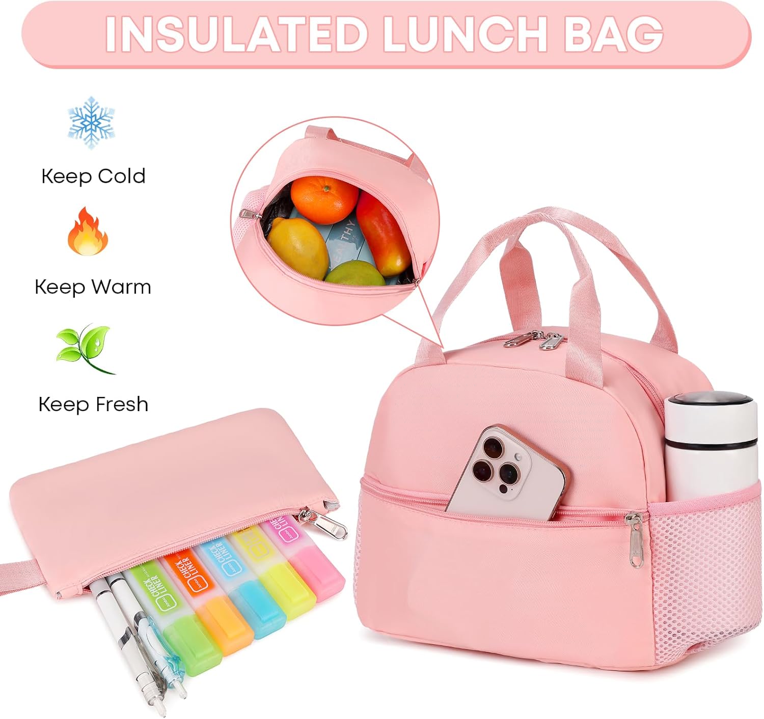 3PCS Girls Backpack For College Middle High School Student Teens Women Bookbag Waterproof Laptop Bag Pink Beige