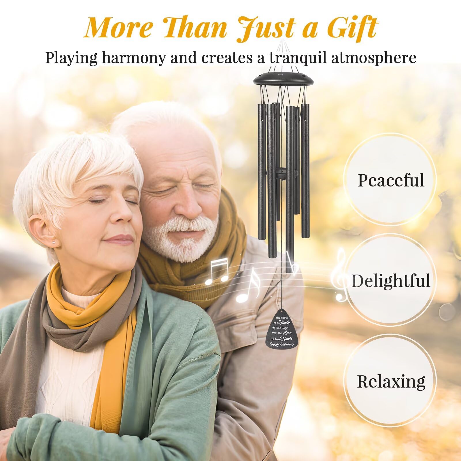 60th Anniversary Wind Chimes Gifts for Men Women,Romantic 60 Year Anniversary for Couples, Wife, Husband, Parents, Friends, 60th Wedding Gifts Idea of Happy Anniversaries Decorations,Black