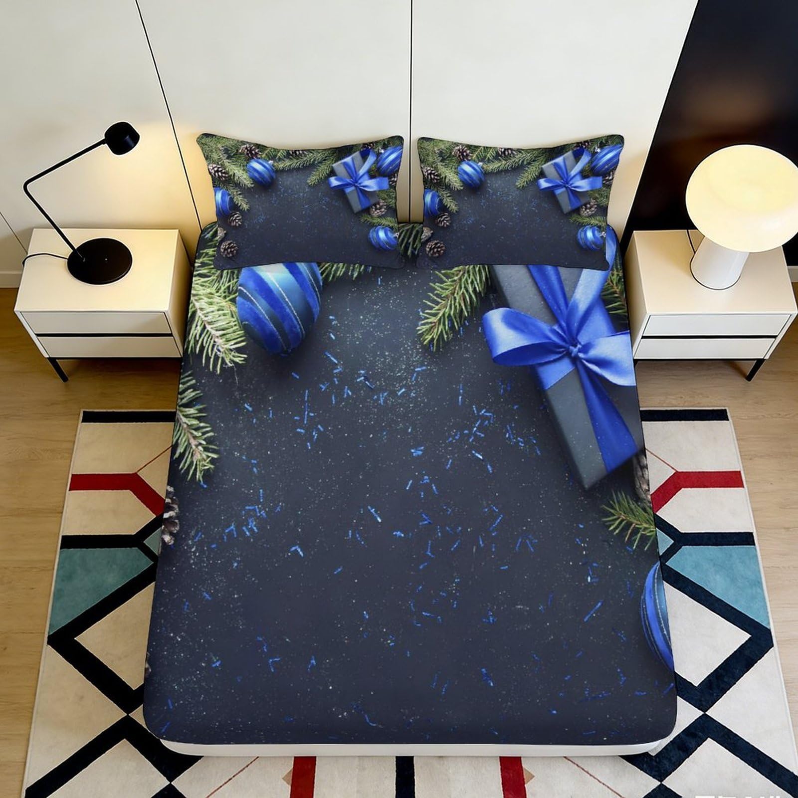 3D Printed Fitted Sheet Microfiber Elastic Hem Deep Pocket Bedroom Bedding Christmas Theme Mattress Fitted Cover Washable 200x200x25cm 90x200x25cm