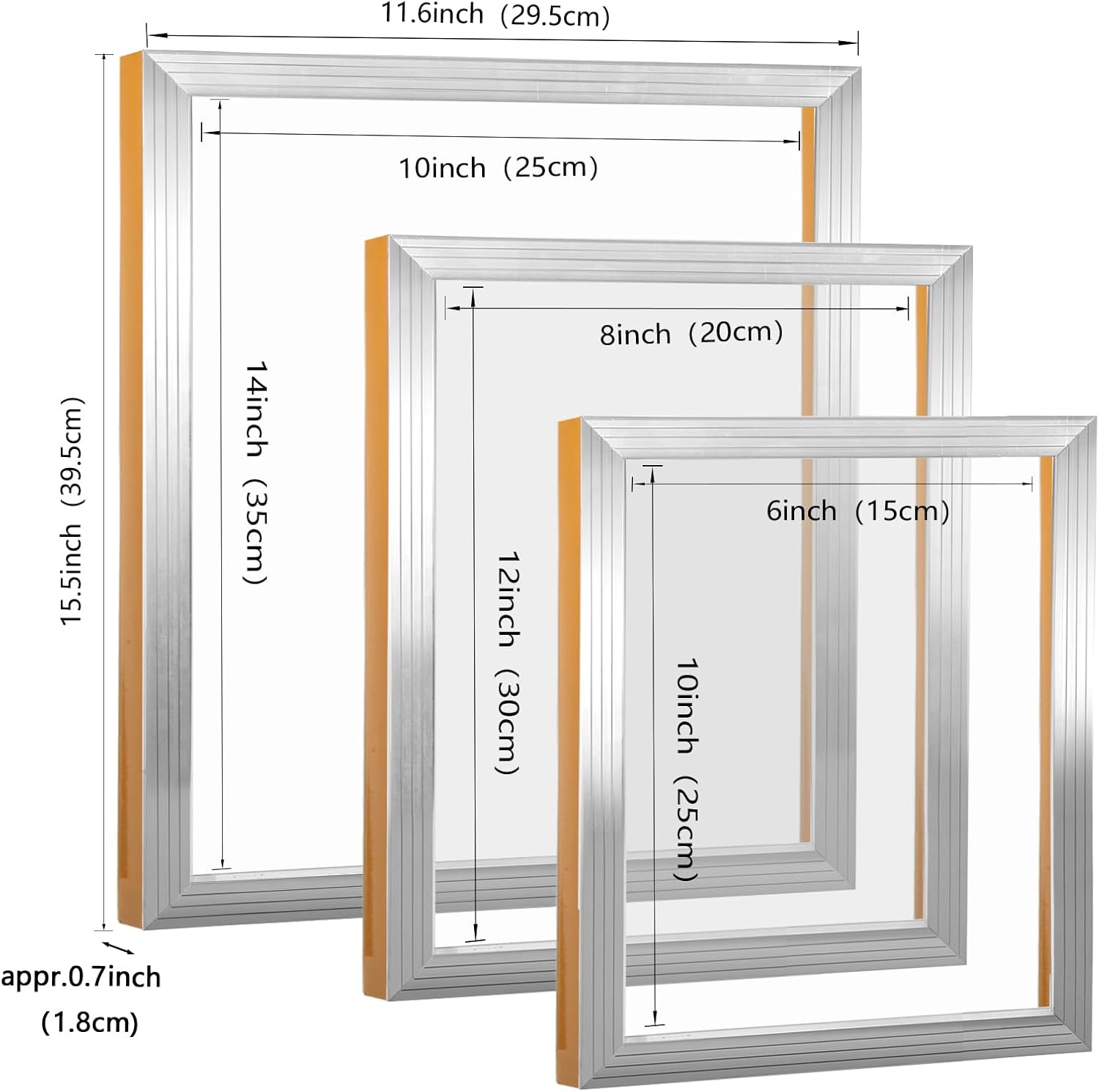 Caydo 3 Piece Aluminum Silk Screen Printing Frames with 110 Mesh for Screen Printing, 10 x 14 Inch, 8 x 12 Inch, 6 x 10 Inch