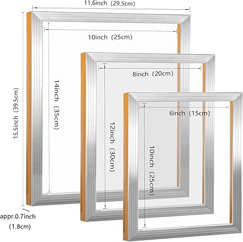 Miniatura 2 de Caydo Marcos de impresión de pantalla de seda de aluminio de 3 piezas con malla 110 para serigrafía, 10 x 14 pulgadas, 8 x 12 pulgadas, 6 x 10