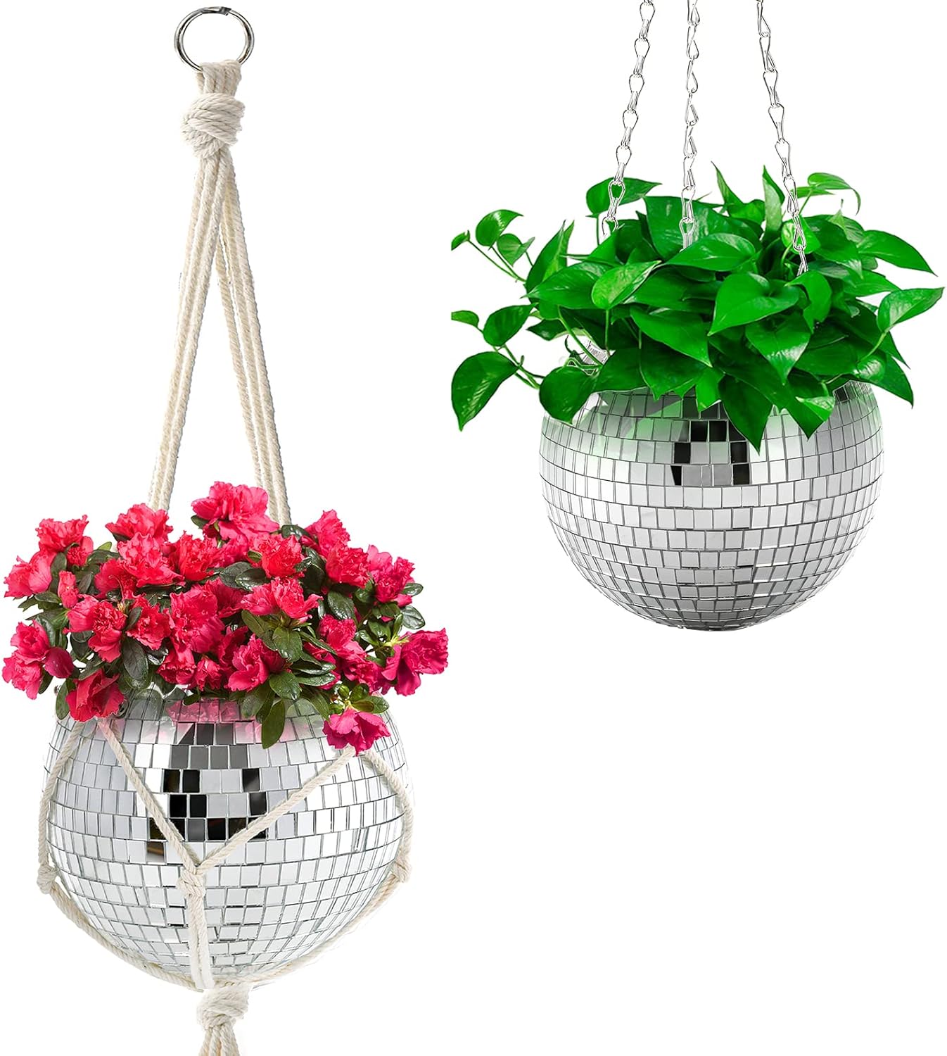 Suwimut Disco Ball Planter, 6 Inch Silver Disco Ball Plant Hanger