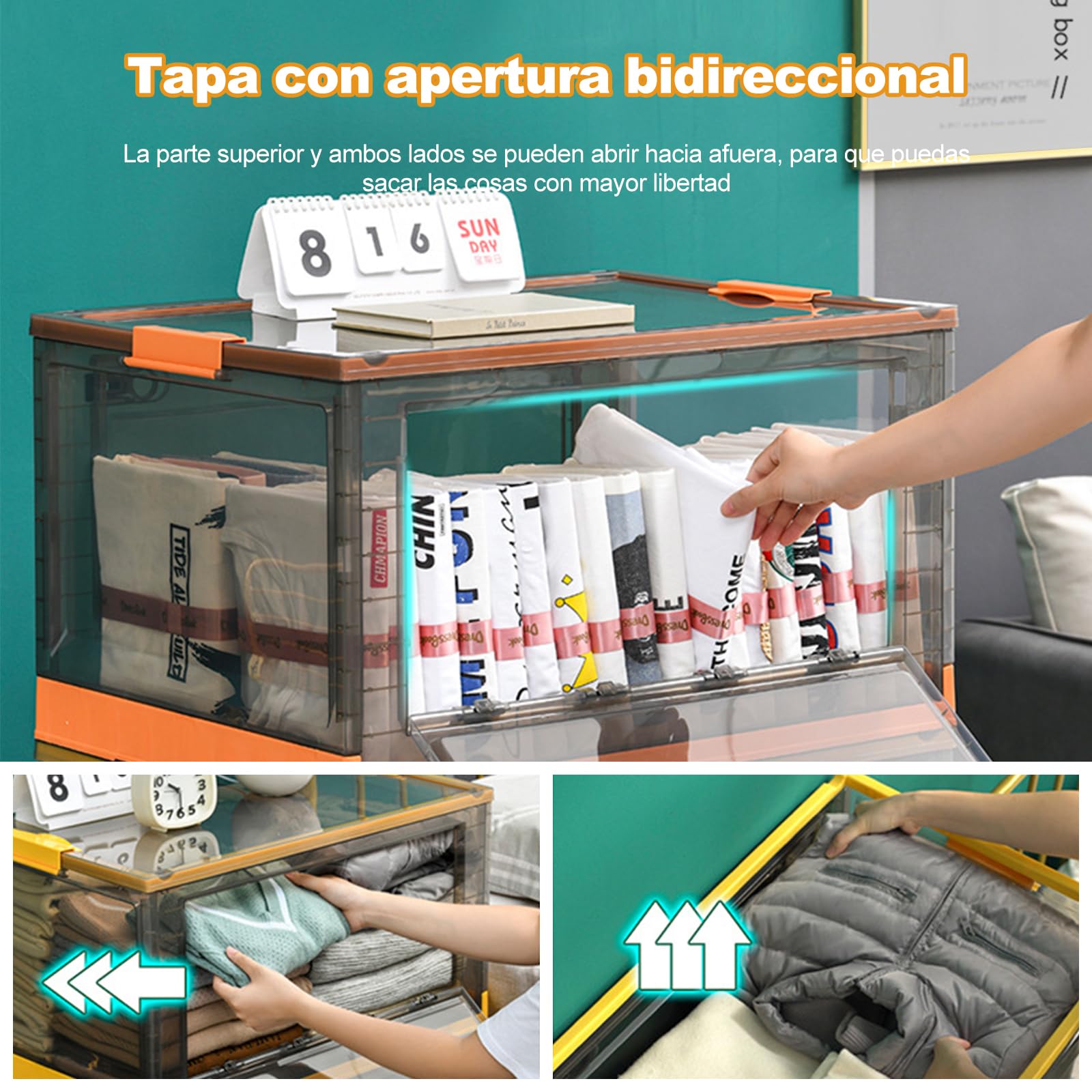 Ergocar Caja de Almacenamiento de Plástico Plegable, Transparente Cajas de Almacenamiento con Tapas, Cajas de Almacenamiento Apilables con Ruedas, para Dormitorios, Salas de Estar, Coche