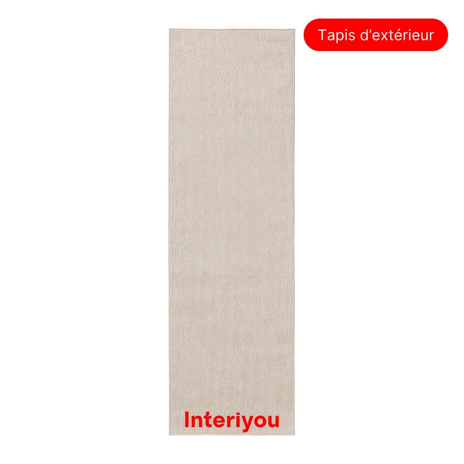 Interiyou Tapis extérieur Asti - 80x300 Crème - Style Jute - Adapté aux UV pour Balcon, terrasse, Jardin ou Cuisine - Structure Plate - pour d'entrée intérieur, Chambre, Salon, Bureau