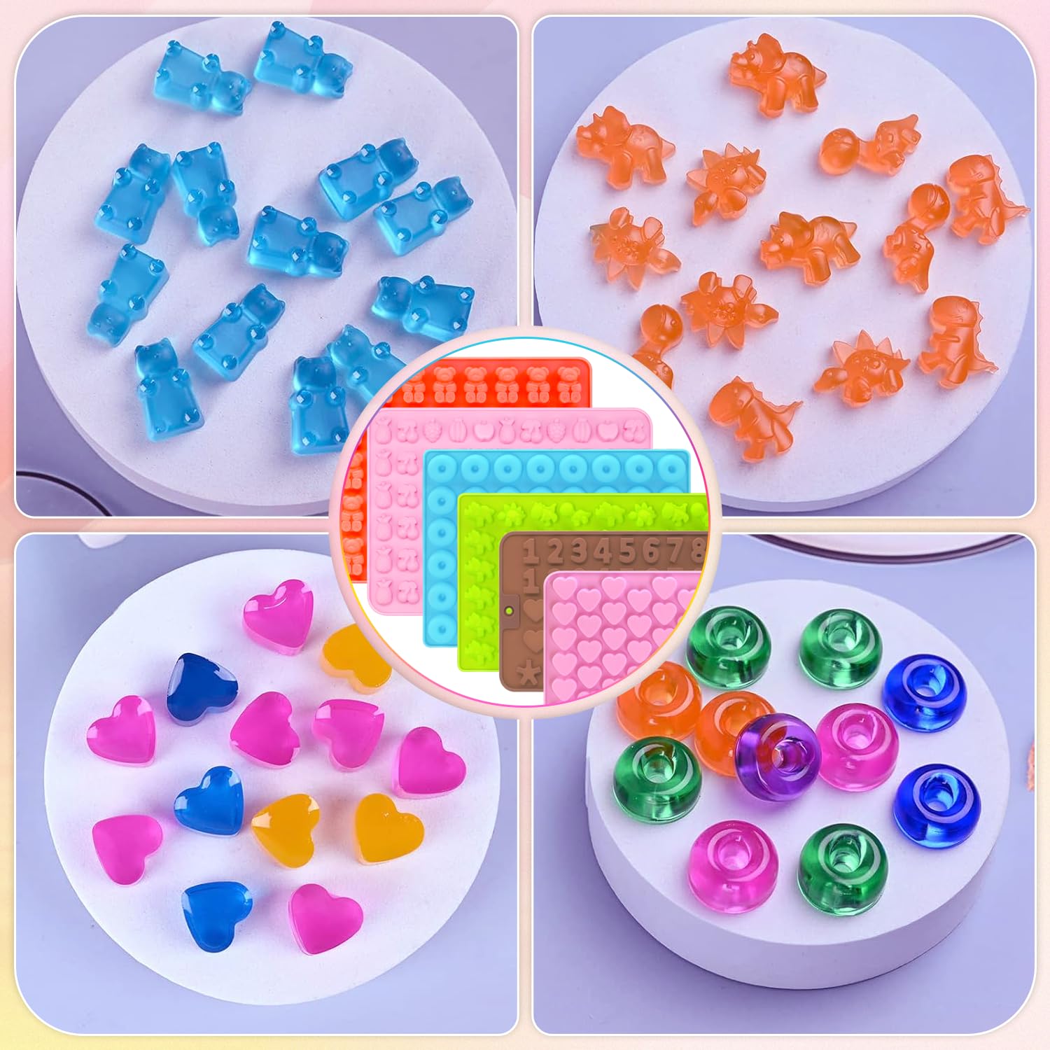 Kit Moules Silicone 219 Cavités Bonbons - Ourson Fruits Dinosaure Cœur Avec Compte-Gouttes