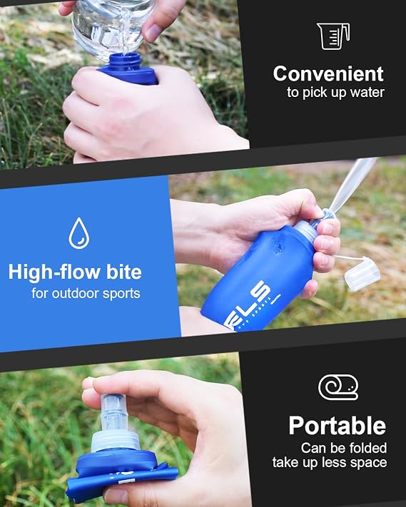 WRELS Collapsible Soft Flask Running Water Bottle for Running Vest BPA-Free Sports Water Bottle for Hiking Cycling and Traveling,Camping(250ml-2 Packs)