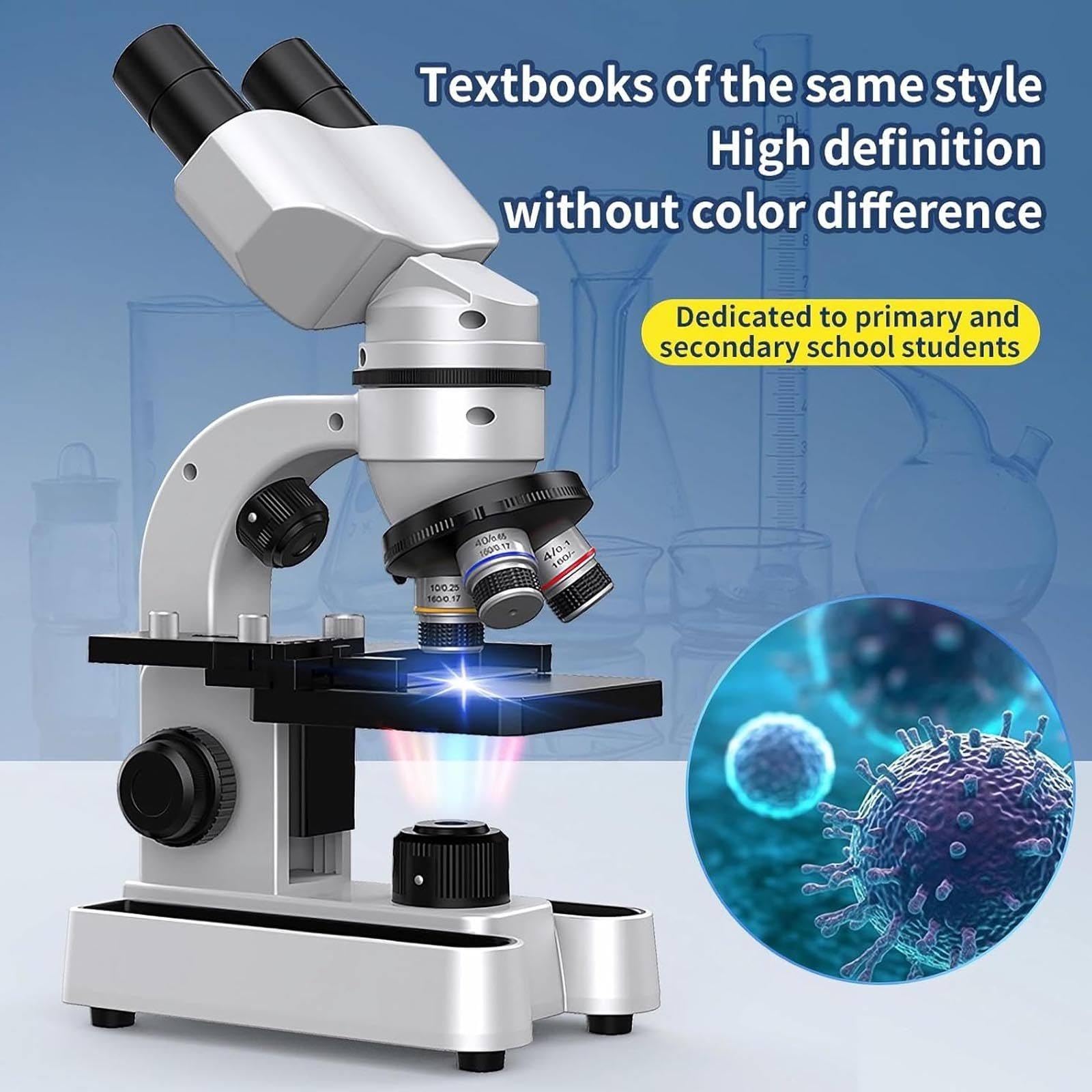 Microscopio, Microscopios BiolóGicos Compuestos 40x-1600x Con IluminacióN Led De 7 Colores/RotacióN De 360°/Cuerpo De Metal, Para Regalos De Estudiantes Adultos,Microscopios BiolóGicos,White