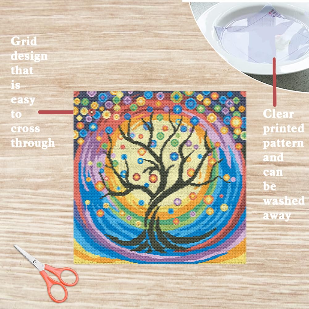 FREEBLOSS Cross Stitch Kits for Adults Tree of Life Stamped Full Range of Cross Stitching Pre Printed Cross Stitch Patterns Cross Stitch Wall Hanging Kit Embroidery Kit for Beginners 45x45cm - Image 3