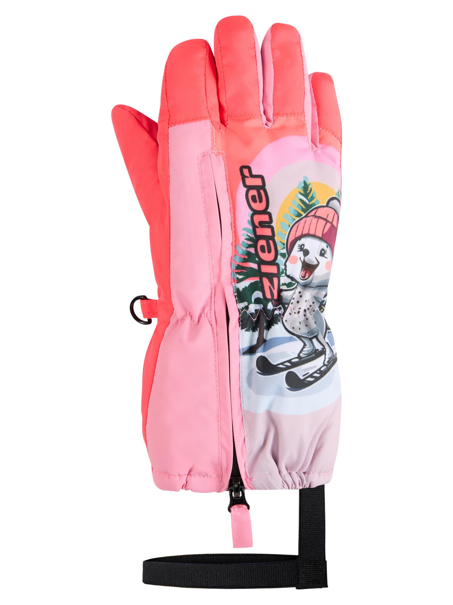 Ziener Leo-Z - Guantes de esquí y Deportes de Invierno para niños, a Prueba de Viento, Impermeable, Cremallera Larga, Color Rosa neón 2,5