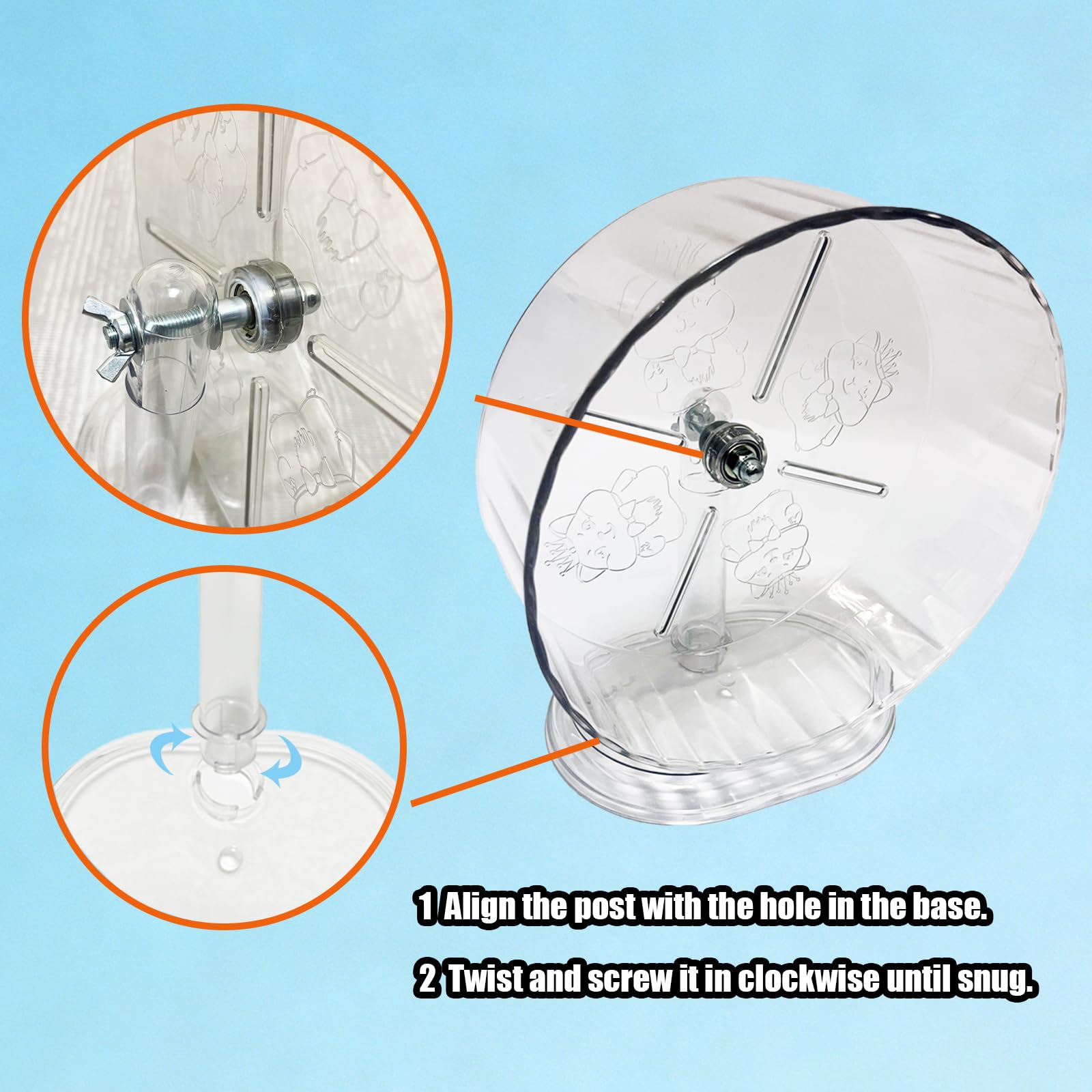 Silent Hamster Running Wheel, Small Animal Exercise Wheels Anti-Skid Adjustable Stand, Hamsters for Gerbils, Rats, Mouse, Mice, Cage Mount Transparent (9.45inch) - image 6