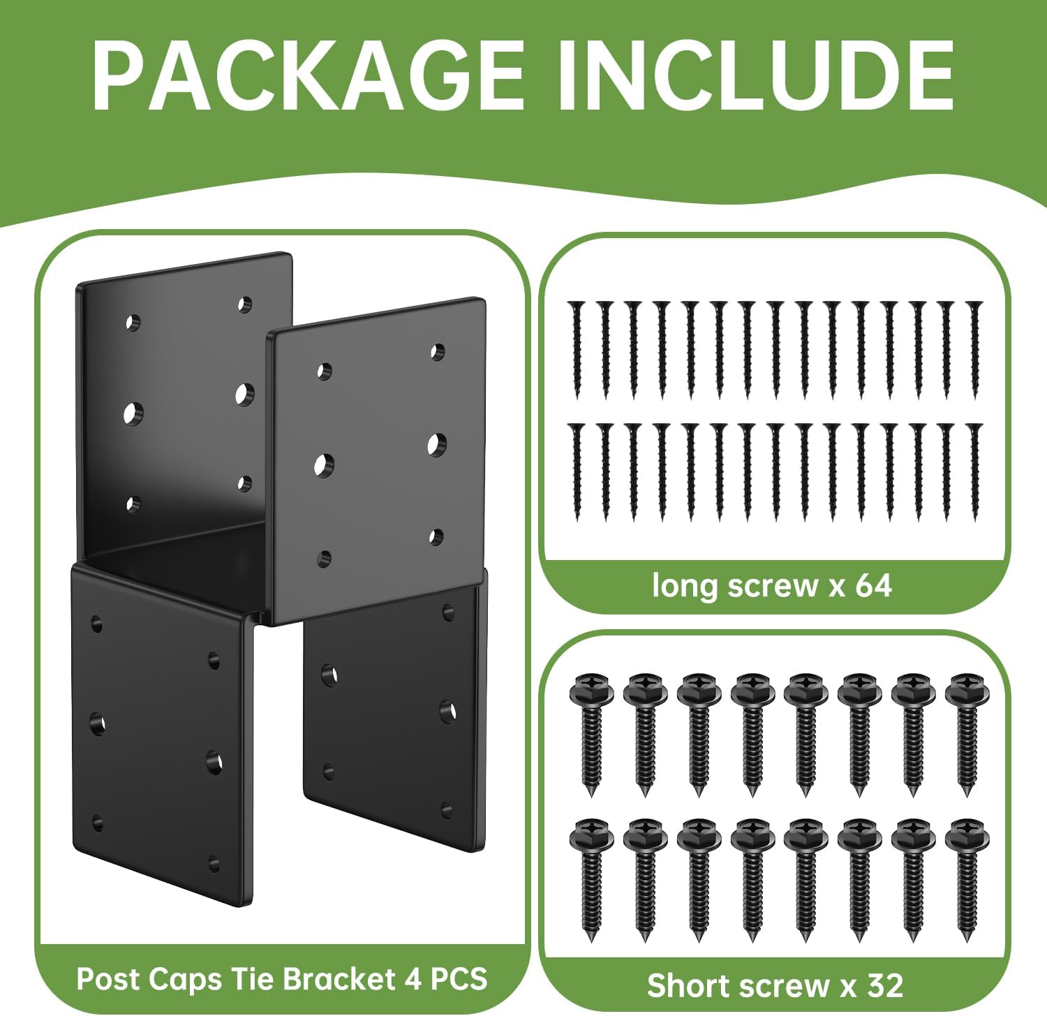 4 Pack 4x4 Heavy-Duty Post Caps Tie Bracket(Actual 3.5"x3.5"), High-Carbon Steel Wood Beam Support, Beam-Hanging Fixtures,Steel Post Anchor Connector, for Gazebo, Deck & Porch Post to Beam(Black)