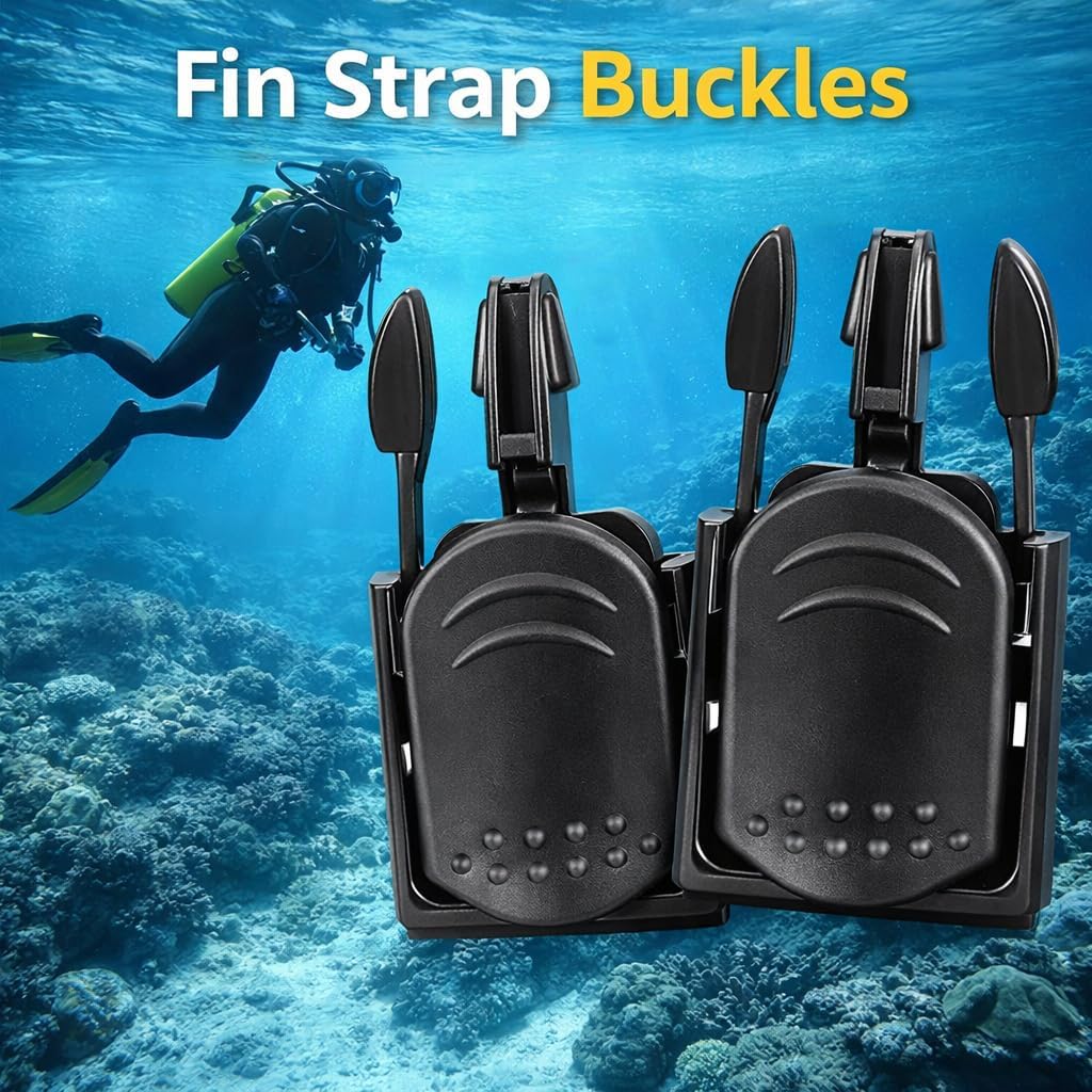 Alomejor Keep Diving Fin Strap Buckle Replacement, PC Material, Black, Quick Release, for Snorkeling and Swimming, 1 Pair