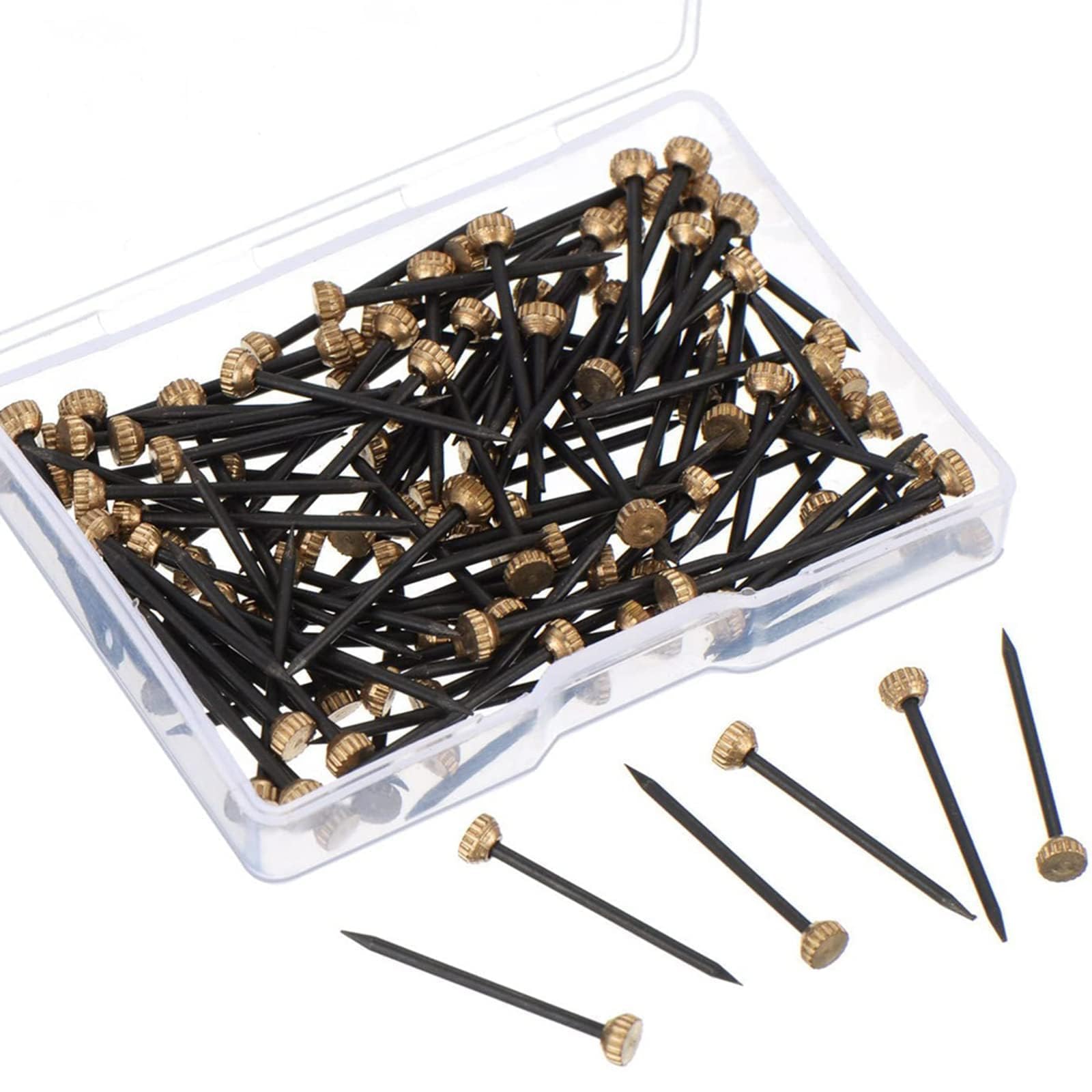 Kjzeex 50Pcs 50 Pcs Picture Hanging Nails With Storage Box, Brass Head Steel Wall Hanger Nails, Minimal Damage Photo Frame Hooks For Drywall Wooden Plaster Lime Walls