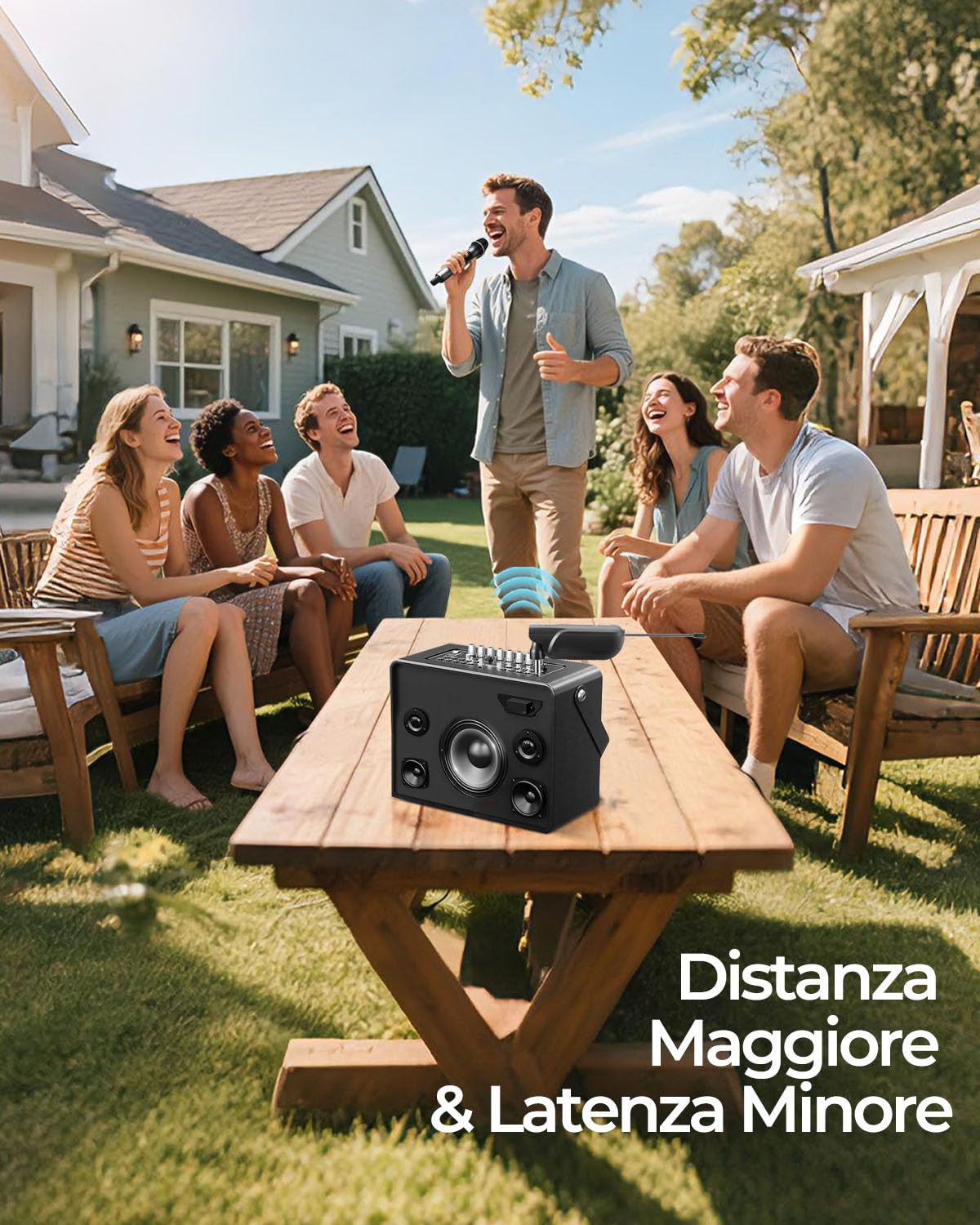 ALPOWL Microfono Wireless, Portata 200 piedi, Ricevitore Ricaricabile Ultra-Stabile, Autonomia di 40 Ore,Bassa latenza,Plug-and-Play, Adatto per Canto, Riunioni, Discorsi, Microfono per Karaoke