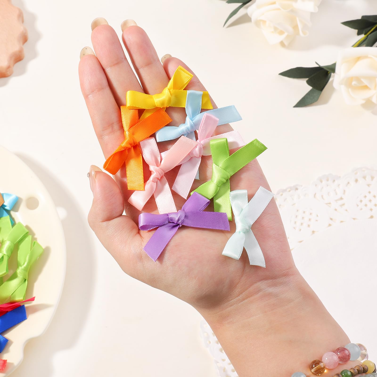 Jollybows 200 Pcs Mini Satin Ribbons 4.5cm Satin Ribbons Mini