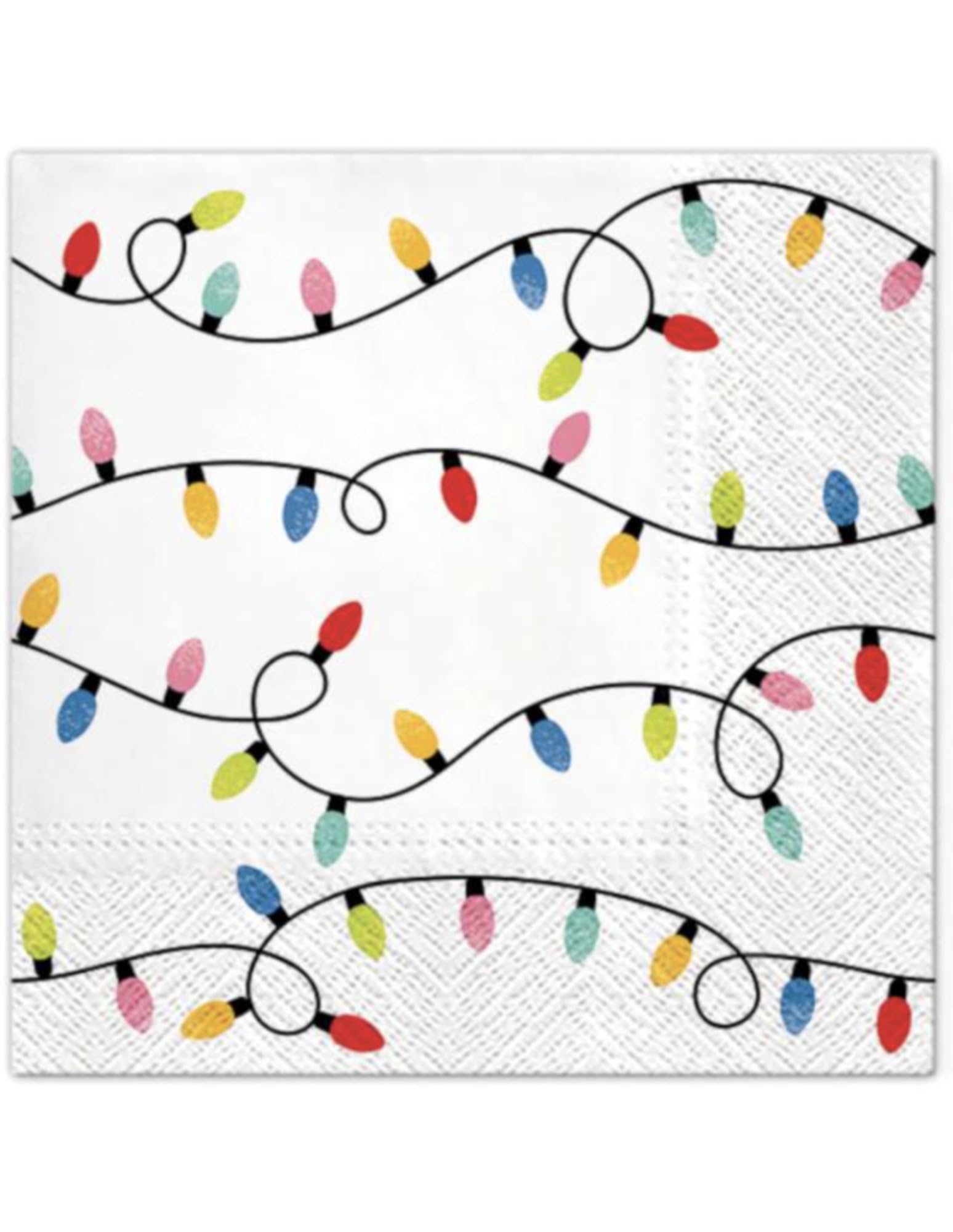 Set of 2 Individual Decoupage Paper Party Napkin Christmas String Lights Watercolor Decor Luncheon Napkins for a Birthday Holiday, Wedding, Cocktail Party