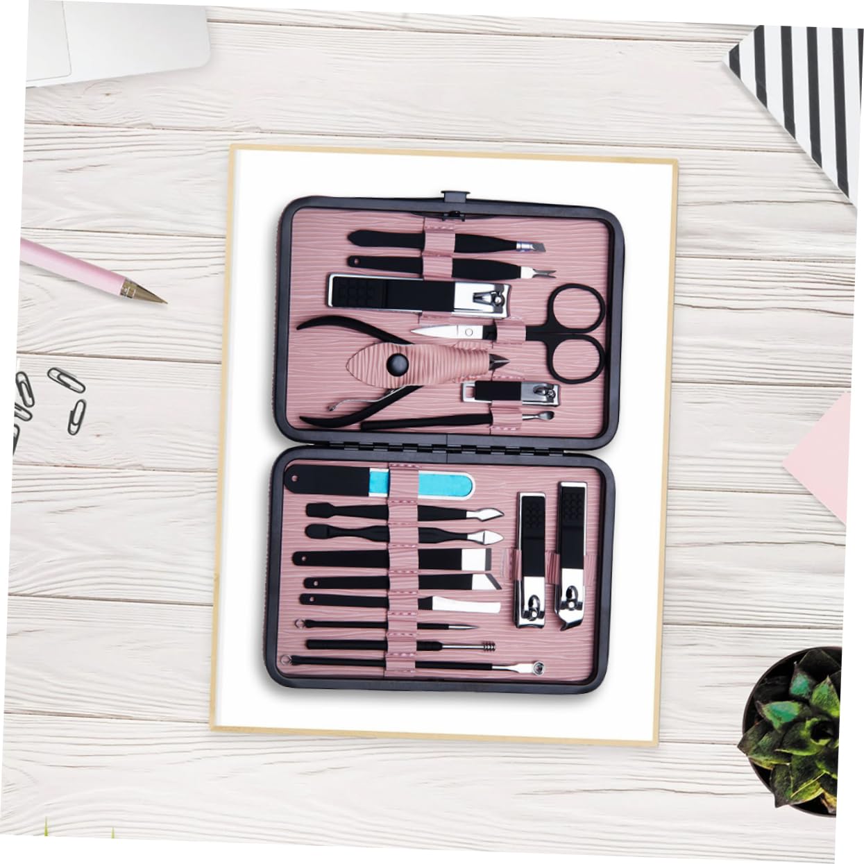 Kit de Manicura 18 Piezas de Acero Inoxidable Rosa | 1 Set Portátil, Alta Resistencia, para Grooming y Manicure, Accesorios Compactos de Uso Personal