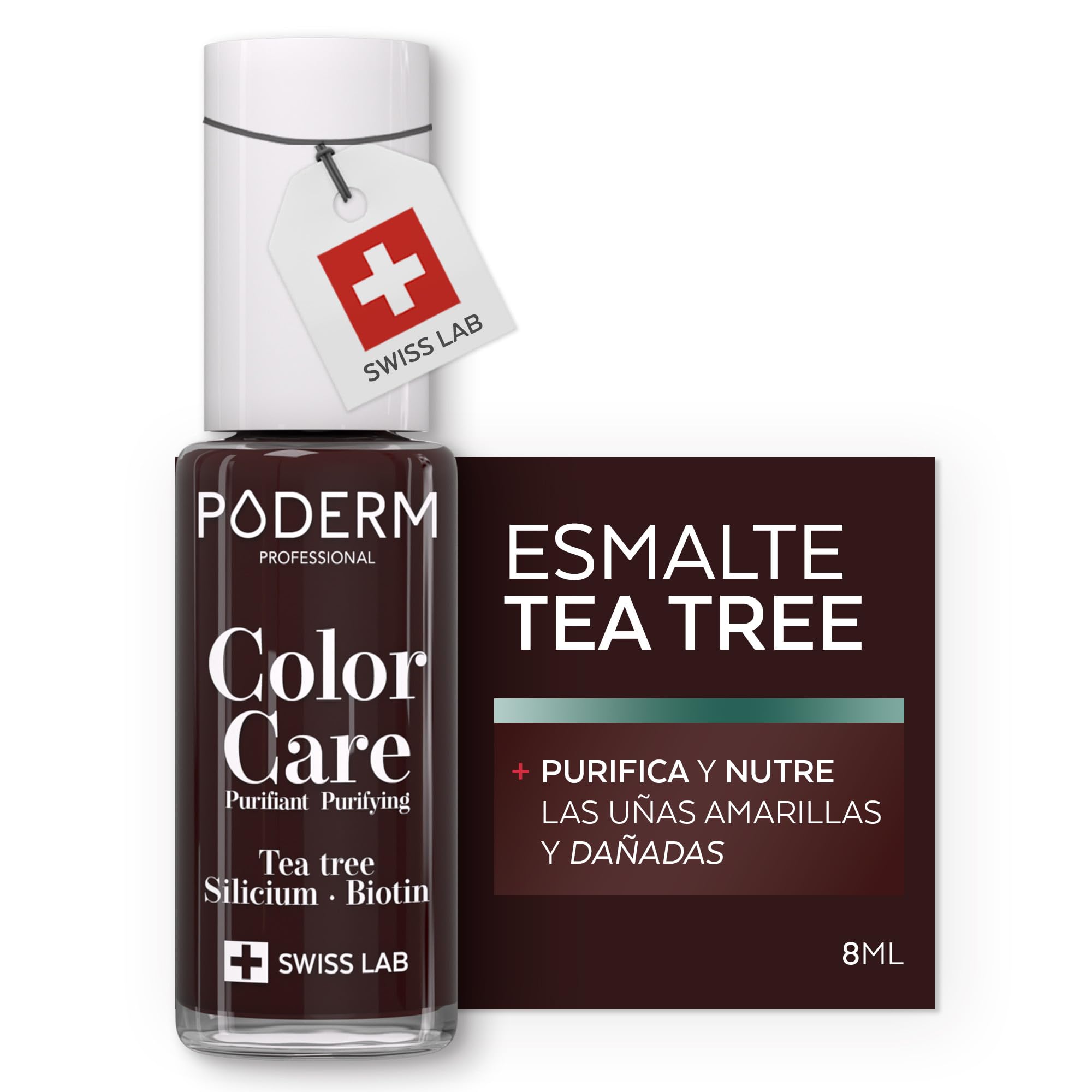 Poderm Esmalte Antimicótico para Uñas - Rojo Negro – 8 ml | Antifúngico con Tea Tree, Silicio y Biotina | Fortalece, Repara y Cubre las Uñas Amarillas y Dañadas | Creado por una Podóloga en Suiza - 1