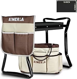 Aimerla Foldable Garden Kneeler Seat Heavy Duty [Upgraded Thick Kneeling Pad] Durable Garden Stool with Large Garden Tool Bags with Pockets - Portable Garden Bench Gardening Gifts for Parents