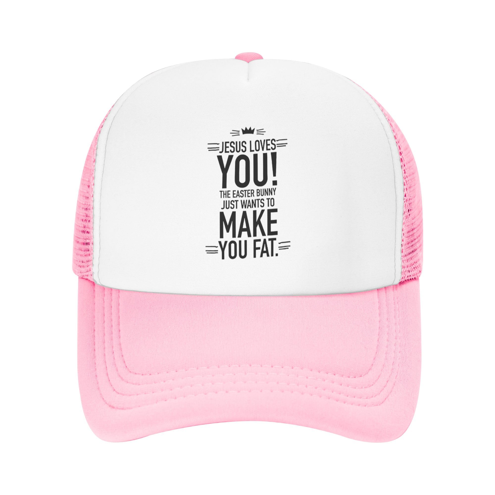 Easter Funny Decor Trucker Hat Jesus Loves You Kids Hats for Boys Girls Adjustable Snapback Mesh Baseball Cap - Pink