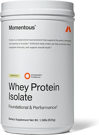 Momentous Essential Grass-Fed Whey Protein Powder - 20 g Whey Isolate Protein - NSF Certified for Sport® - Gluten-Free - 25 Servings for Essential Everyday Use - Vanilla - Package May Vary