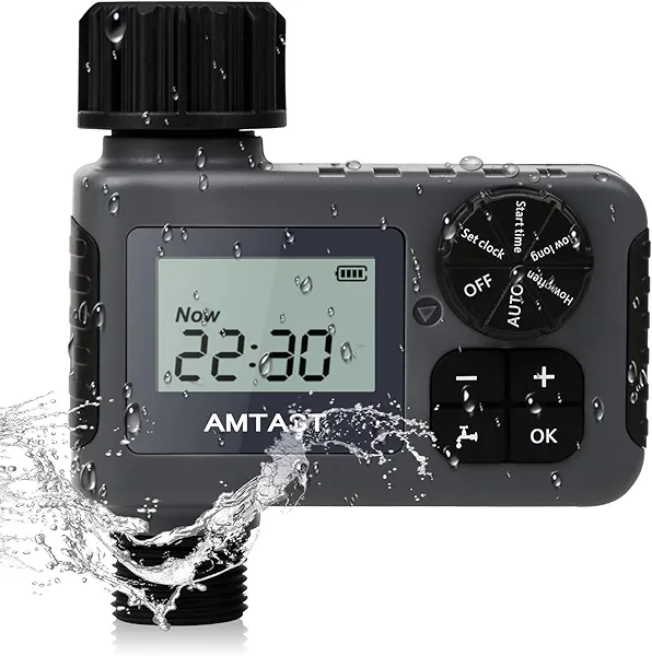 AMTAST Sprinkler Timer Programmable Garden Hose Faucet Timer with Rain Delay/Manual/Automatic Drip Irrigation Function Watering System for Yard Crops Lawns Pool (1 Outlet, Black)
