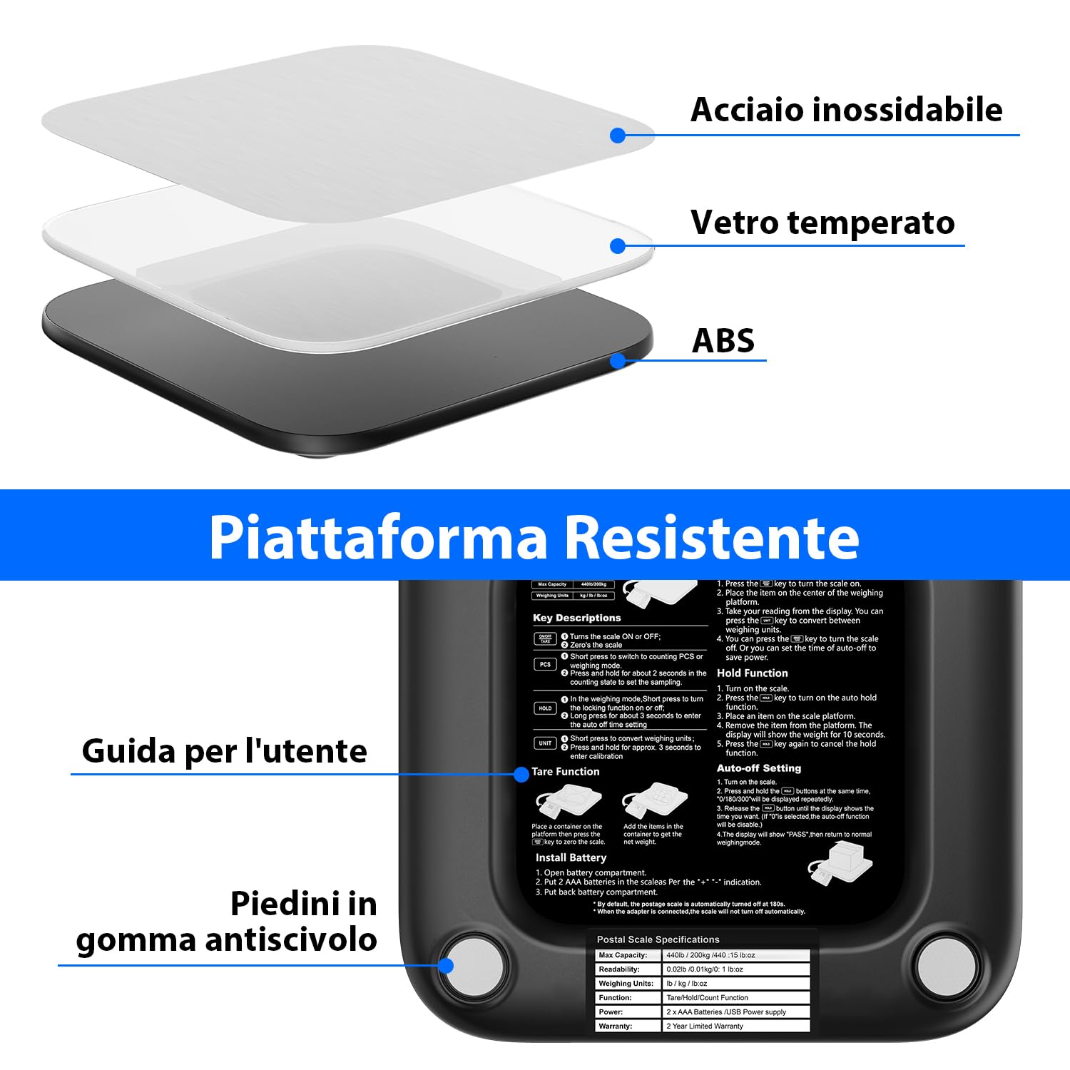 UNIWEIGH Bilancia per pacchi 440 lb 0,35 oz digitale PCS Tenuta Tara