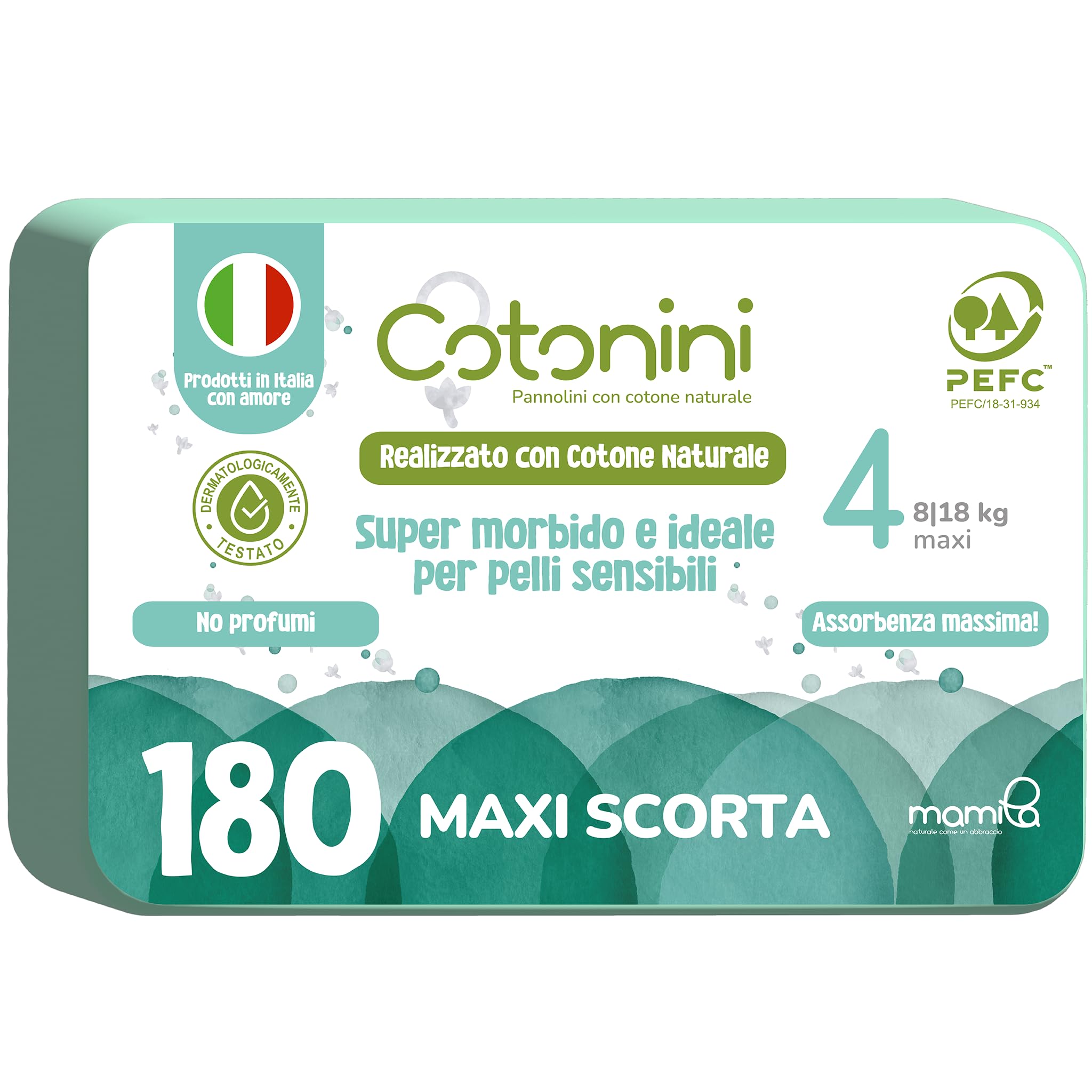 Mamila Couches Cotonini Classic | Couches Taille 4 (8-18 kg) avec coton naturel | Lot de 200 couches bébé