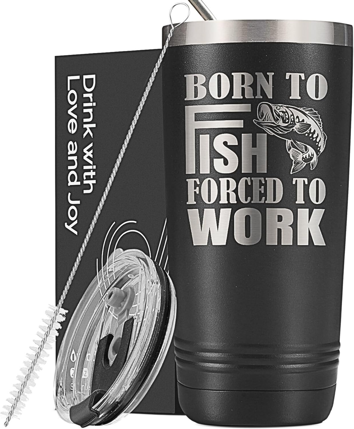 Onebttl Fishing Gifts for Men, Fishing Mug for Men, 20oz Stainless Steel Tumbler, Laser Logo, Born to Fish