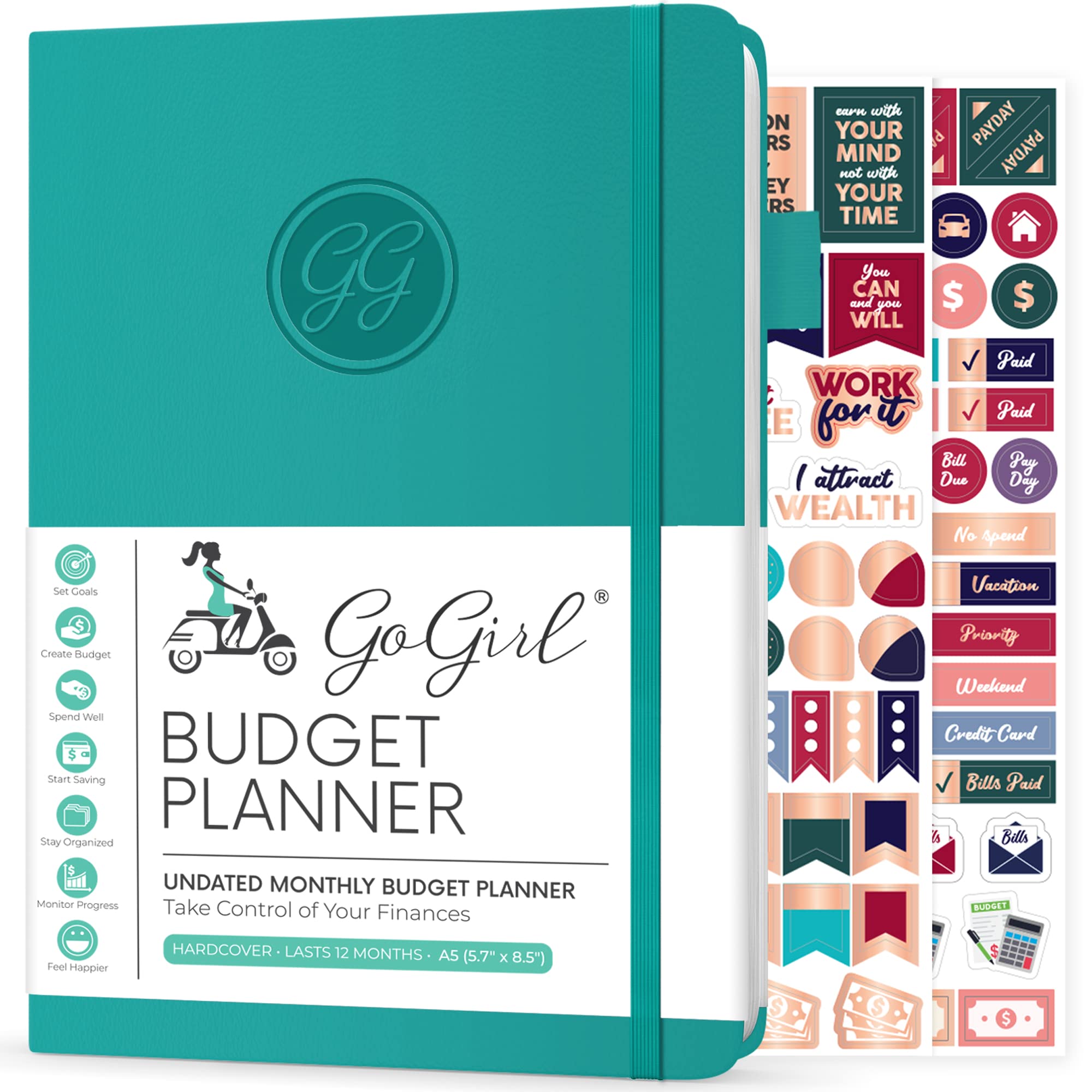 GoGirl Budget Planner – Monthly Financial Planner Organizer Budget Book. Expense Tracker Notebook Journal to Control Money, A5 (Turquoise)
