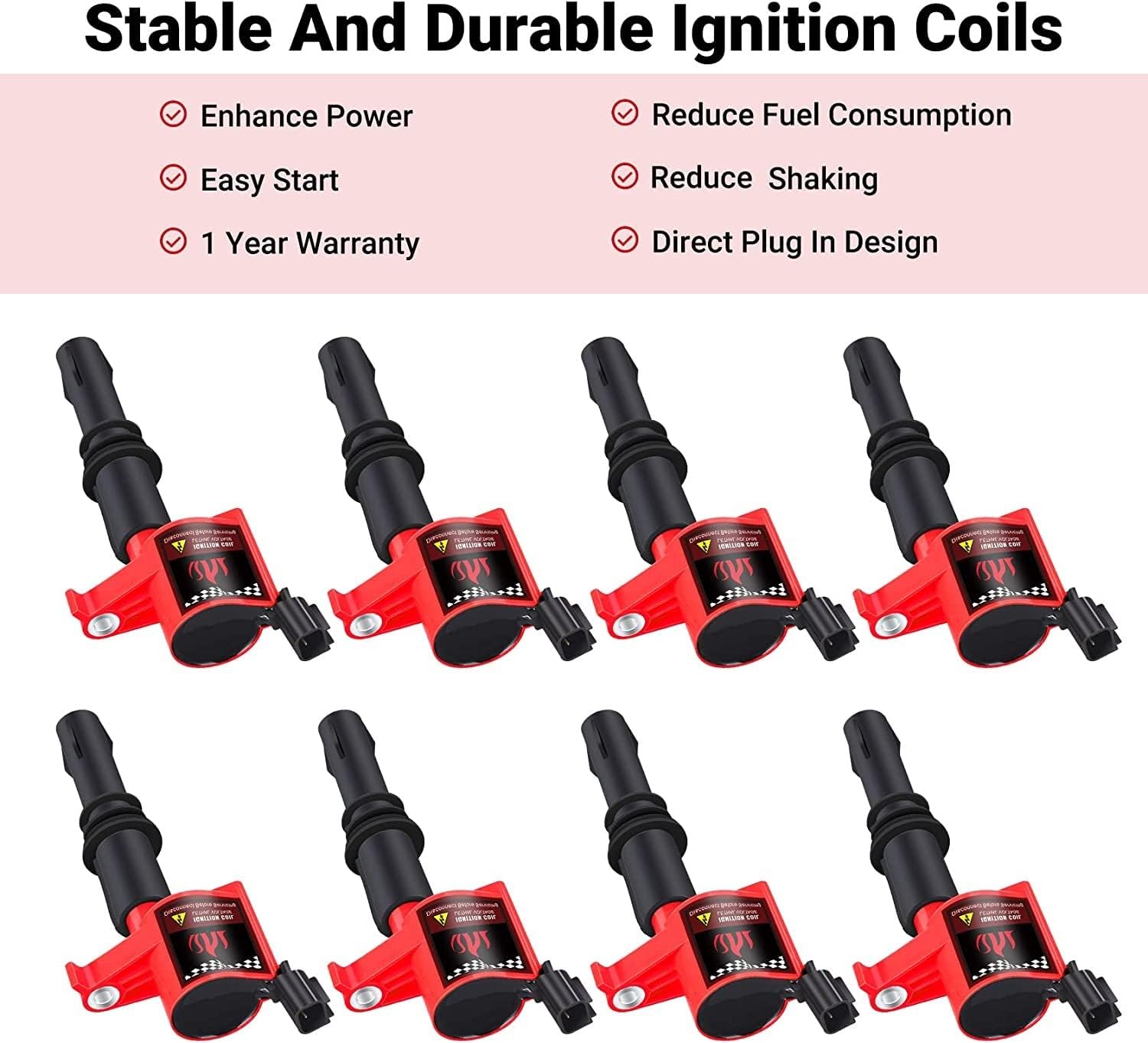 CarBole Pack of 8pcs Straight Boot Ignition Coils Compatible with 1999-2008 Ford Lincoln Mercury V8 V10 4.6L 5.4L 6.8L Replacement for DG511 FD508 E508 UF537 IC558