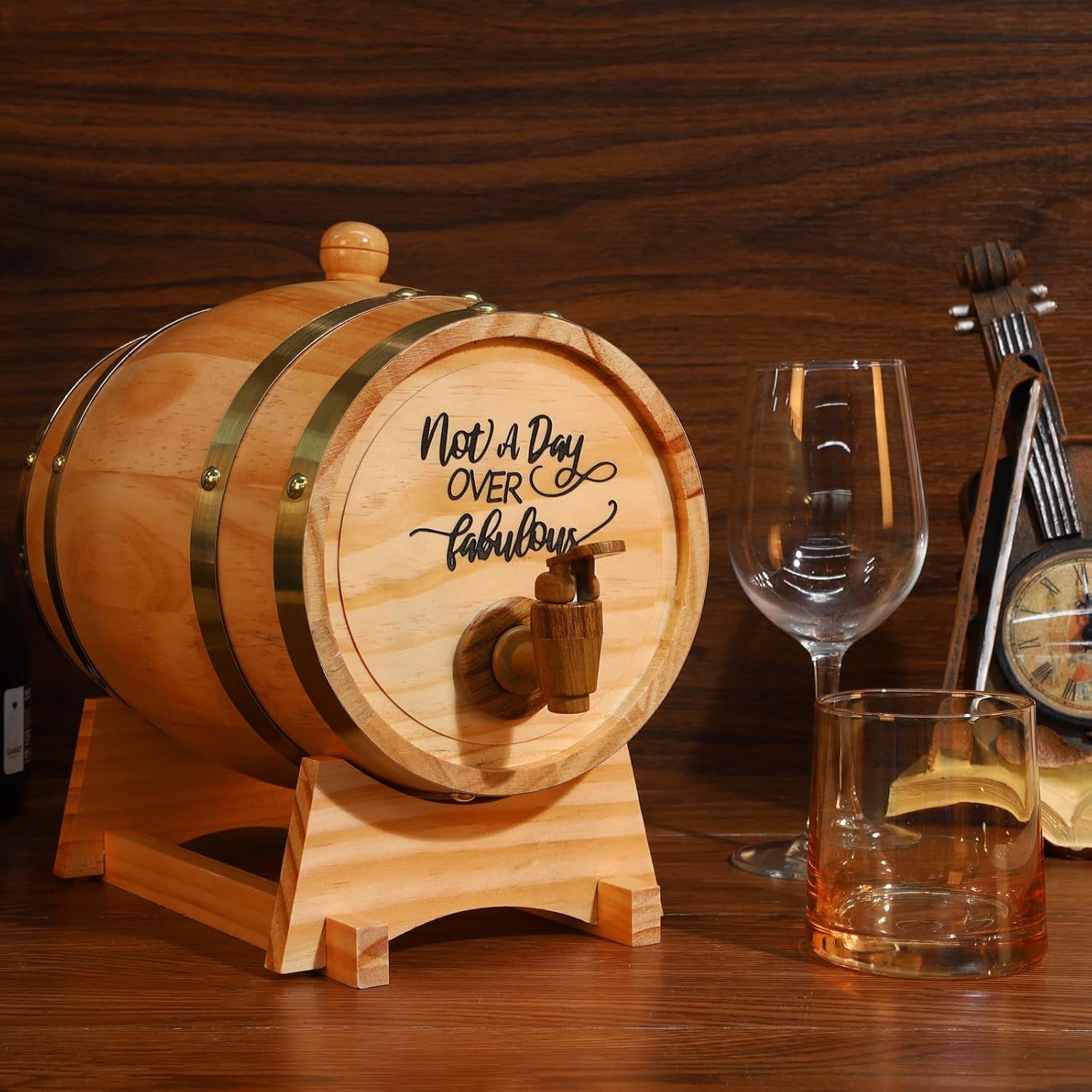 3L Oak Barrels For Aging Whiskeys | Wooden Whiskeys Wine Barrel | Barril De Madera | Wood Barrel Decanter Liquor Dispenser With Wood Stand Bung And Spigot For Whiskeys Bourbon Cocktails Rum