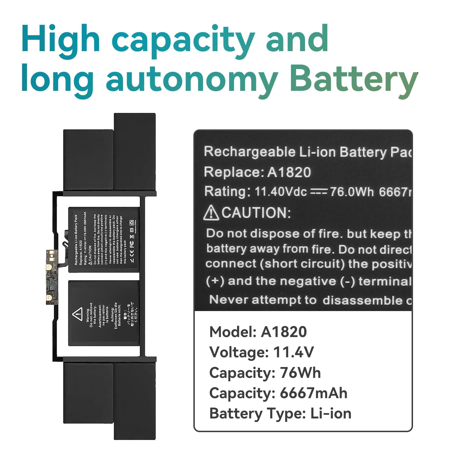 K KYUER 76Wh A1820 Batteria per MacBook PRO 15" A1707 Touch Late 2016 Mid 2017 EMC 3162 3072 MLH32LL/A MLH42LL/A MLW72LL/A MLW82LL/A MPTR2LL/A MPTT2LL/A MPTW2LL/A MPTR2D/A MPTR2FN/A Laptop Battery
