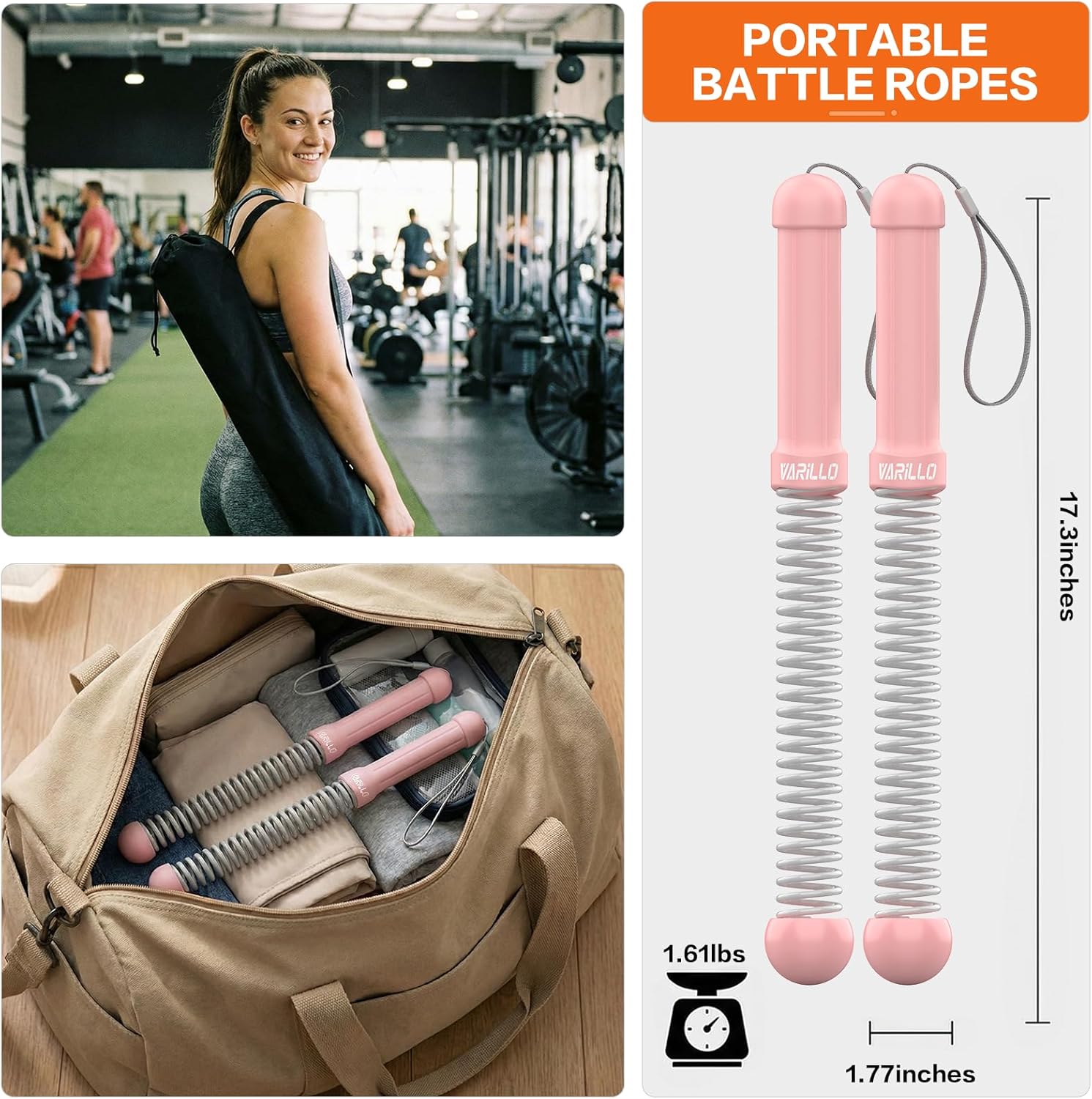 Ropeless Battle Ropes for Home Gym, Portable Cordless Weighted Battle Ropes with Storage Bag, High Calorie Burn for Men & Women, Fitness Equipment for HIIT & Low-Impact Aerobic Training