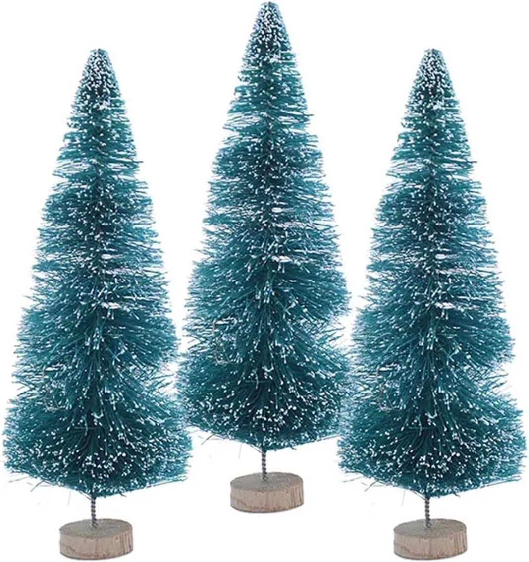 5Pcs 5-16cm Sisal Fiber Mini Christmas Tree Snow Frost Pine Tree DIY Craft Christmas Party Table Decoration Christmas Ornaments(16cm-Green)