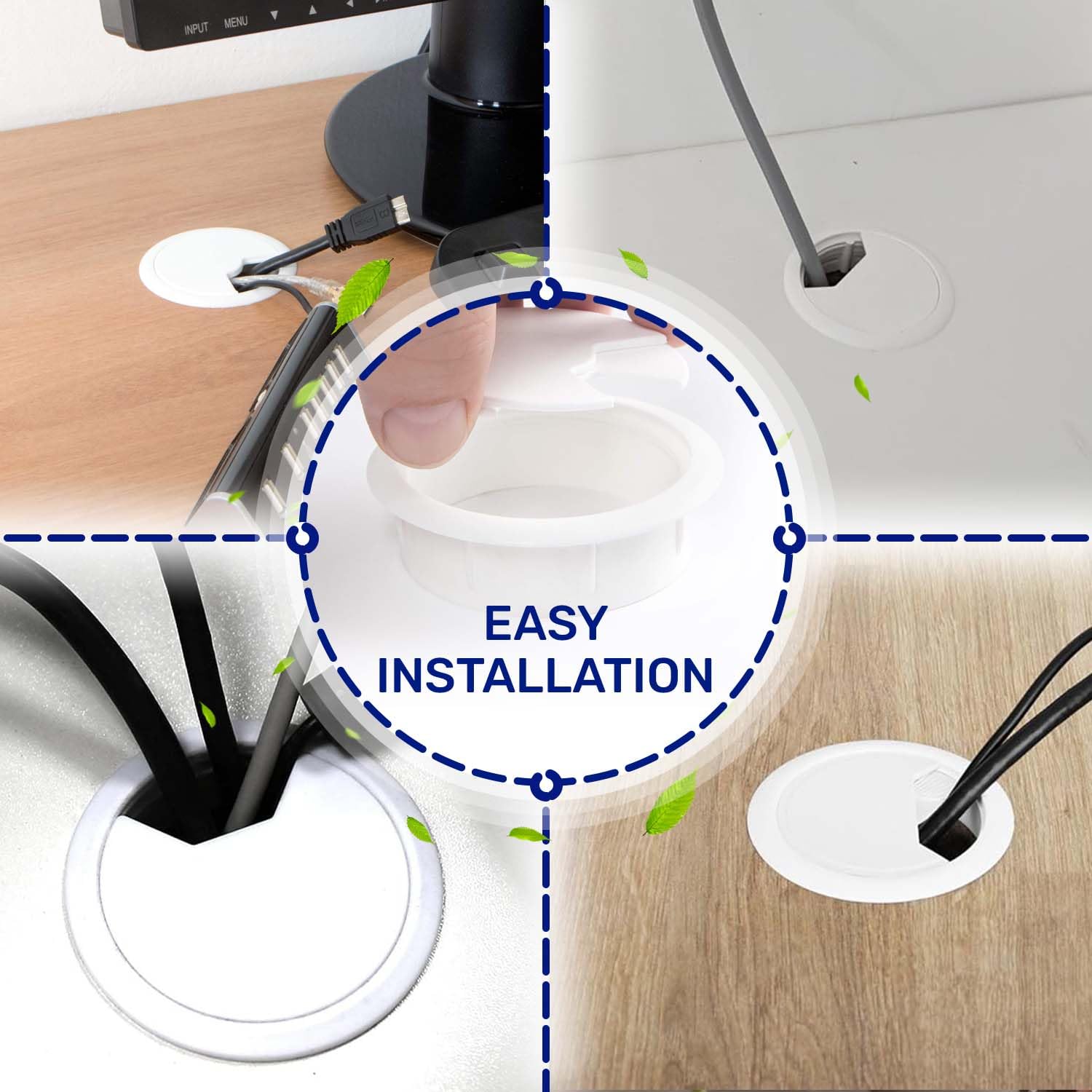 2 Pieces Desk Cable Grommet diameter 60/71 mm H 18 mm - Cable Grommet White Color - MONTERAL, 60mm x 18mm - Image 4