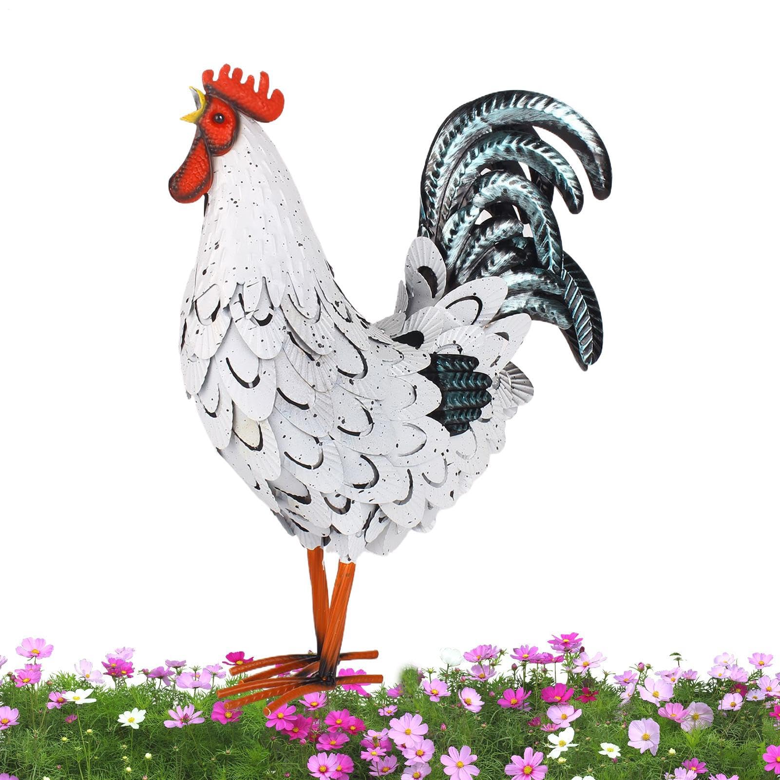 Metalowa rzeźba z kurczaka, metalowy wystrój kurczaka Garden Rooster | Dekoracje wiejskie ozdoby trawnika, rzeźba zwierząt stojąca, dekoracje domu na patio na podwórku