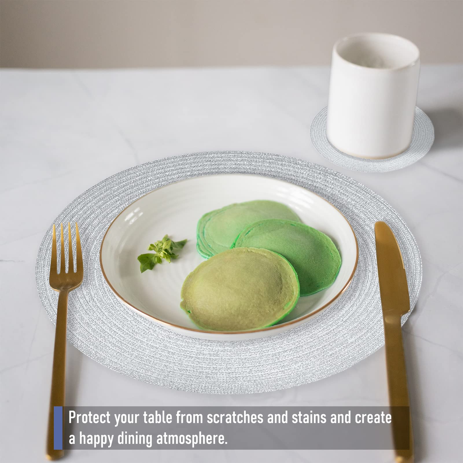 wiipara Round Woven Placemats Set of 6 Heat Resistant Round Braided Table Mats - Image 4