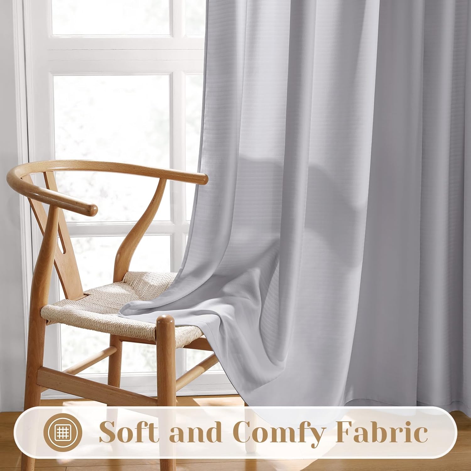 HOMEIDEAS Non See Through Privacy Sheer Curtains, Elegant Lightweight Semi Light Filtering Solid Color Long Window Drapes for Bedroom, Living Room, Light Grey, 52 x 96 Inches Long, 2 Panels Set