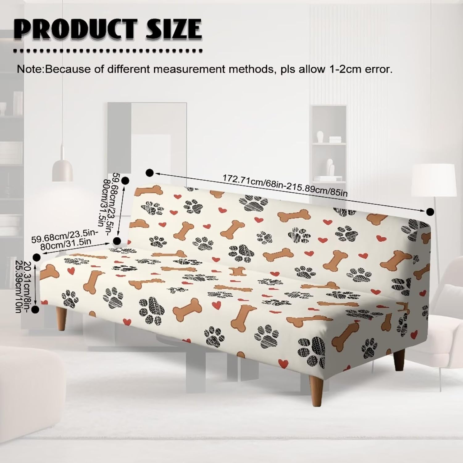 Merkmak Armless Futon Cushion Covers Dog Paws Print Sofa Slipcovers Anti-Slip Futon Couch Cover with Elastic Bottom for Living Room Bedroom Hotel Furniture Protector - Yellow