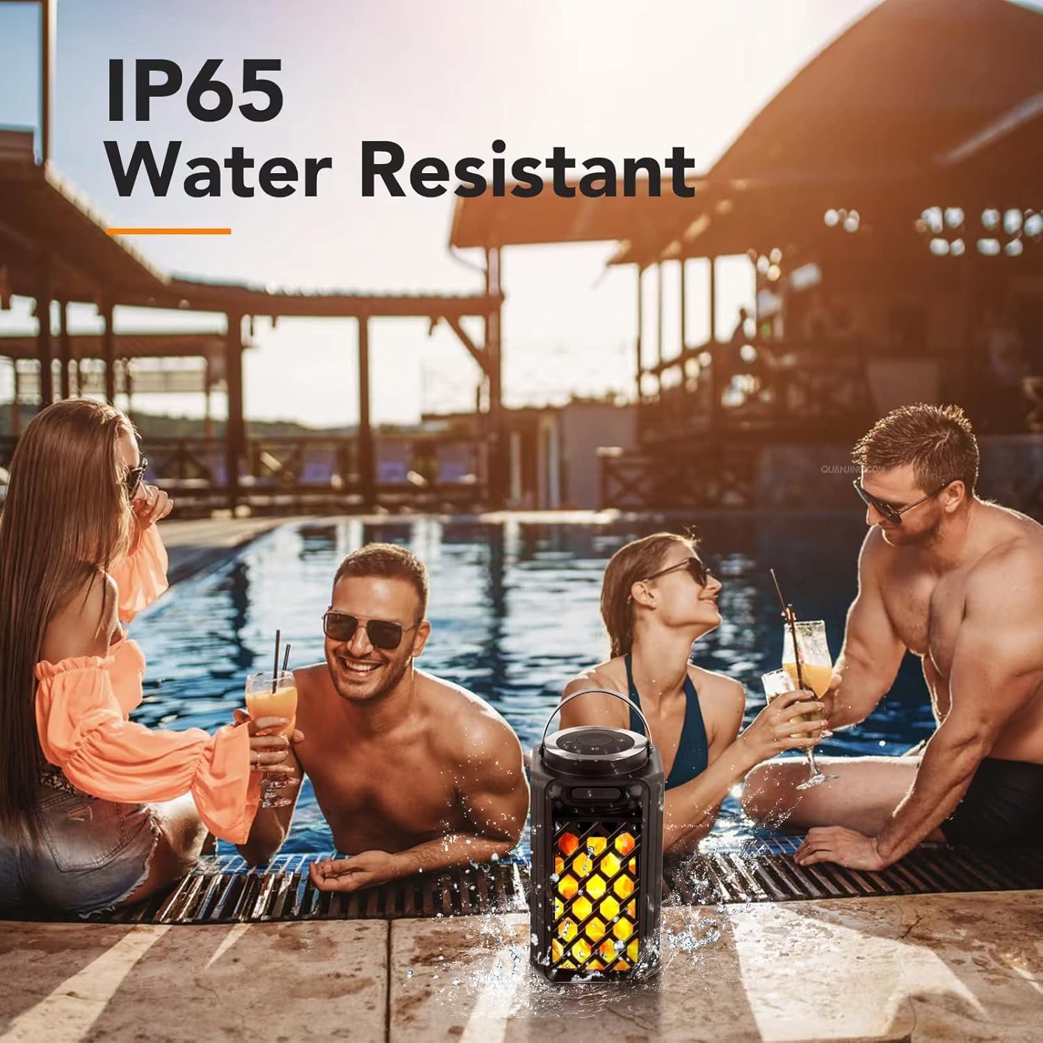Altoparlante Bluetooth per esterni con luce fiamma, altoparlante esterno, torcia per esterni, IP65 impermeabile senza fili per terrazza, giardino.