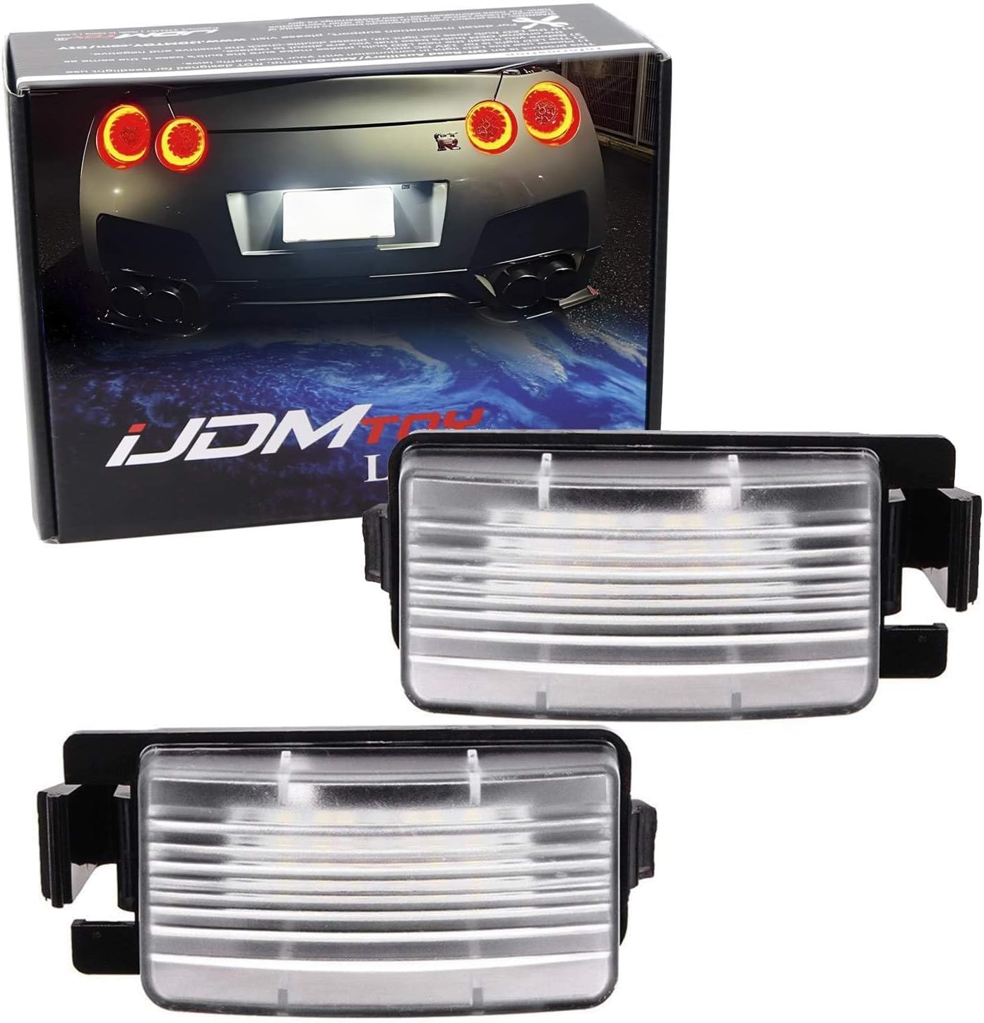 iJDMTOY Xenon White Full LED License Plate Light Kit Compatible With Nissan 350z 370z GT-R Cube Leaf Sentra Versa Infiniti G25 G35 G37 Q60, By 18-SMD White LEDs & Can-bus Error Free