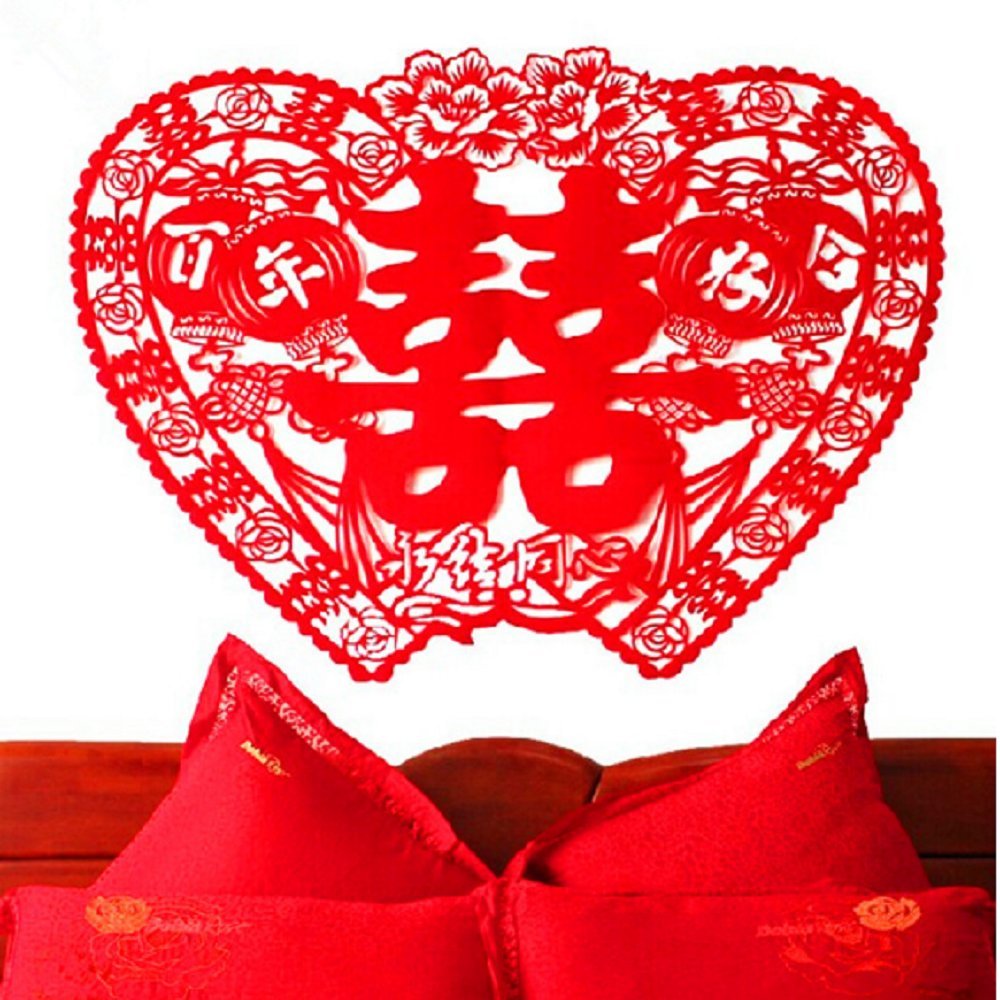 Xiaomei Chinese Traditional Wedding Red Non-Woven Double Happiness Cut, Wedding Decoration, Door Stickers, Chinese Hand-Paper-Cut New House Layout, 50x70cm?2pcs?
