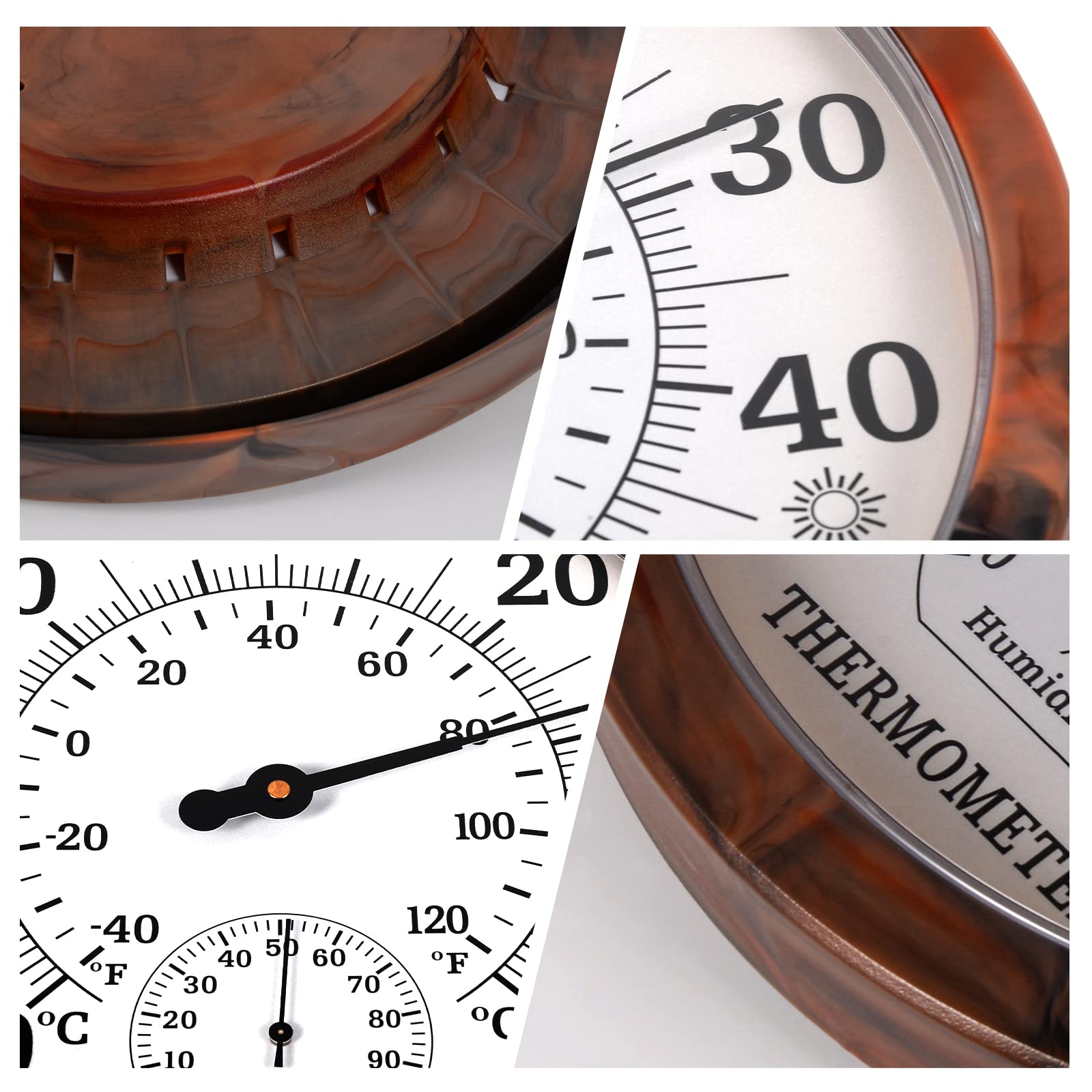 Indoor Outdoor Thermometer Hygrometer - 10 Zoll Außenthermometer Große Zahlen, 2 in 1 Thermometer Hygrometer, Außenthermometer für Terrasse (Brown)