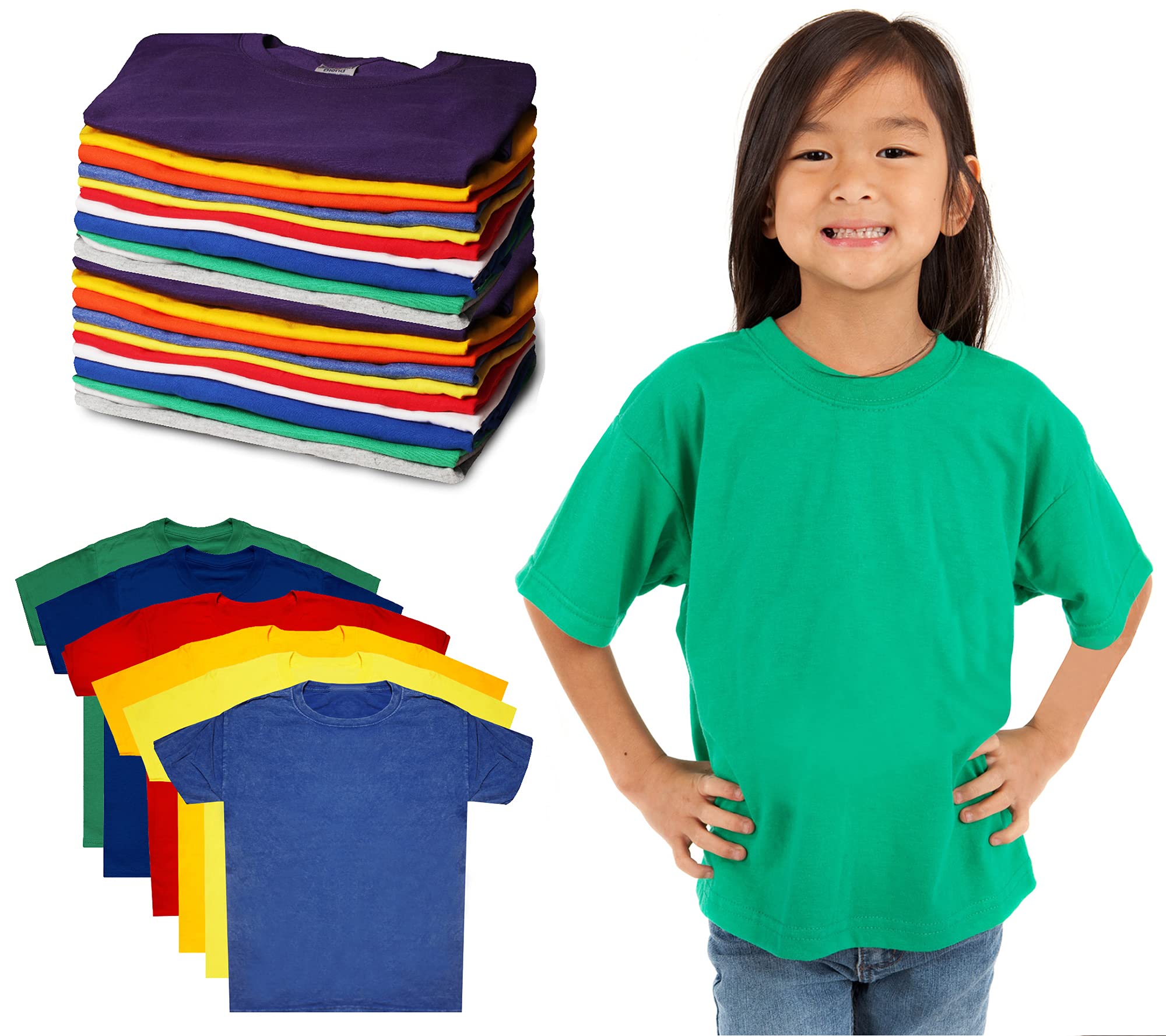 Confezione da 12 magliette in cotone per bambini, all'ingrosso unisex per bambini, confezioni di magliette leggere per ragazzi e ragazze
