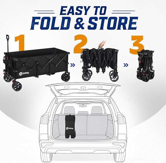 Sekey 300L Extended Collapsible Wagon, 660 lb Capacity, 48 in Long