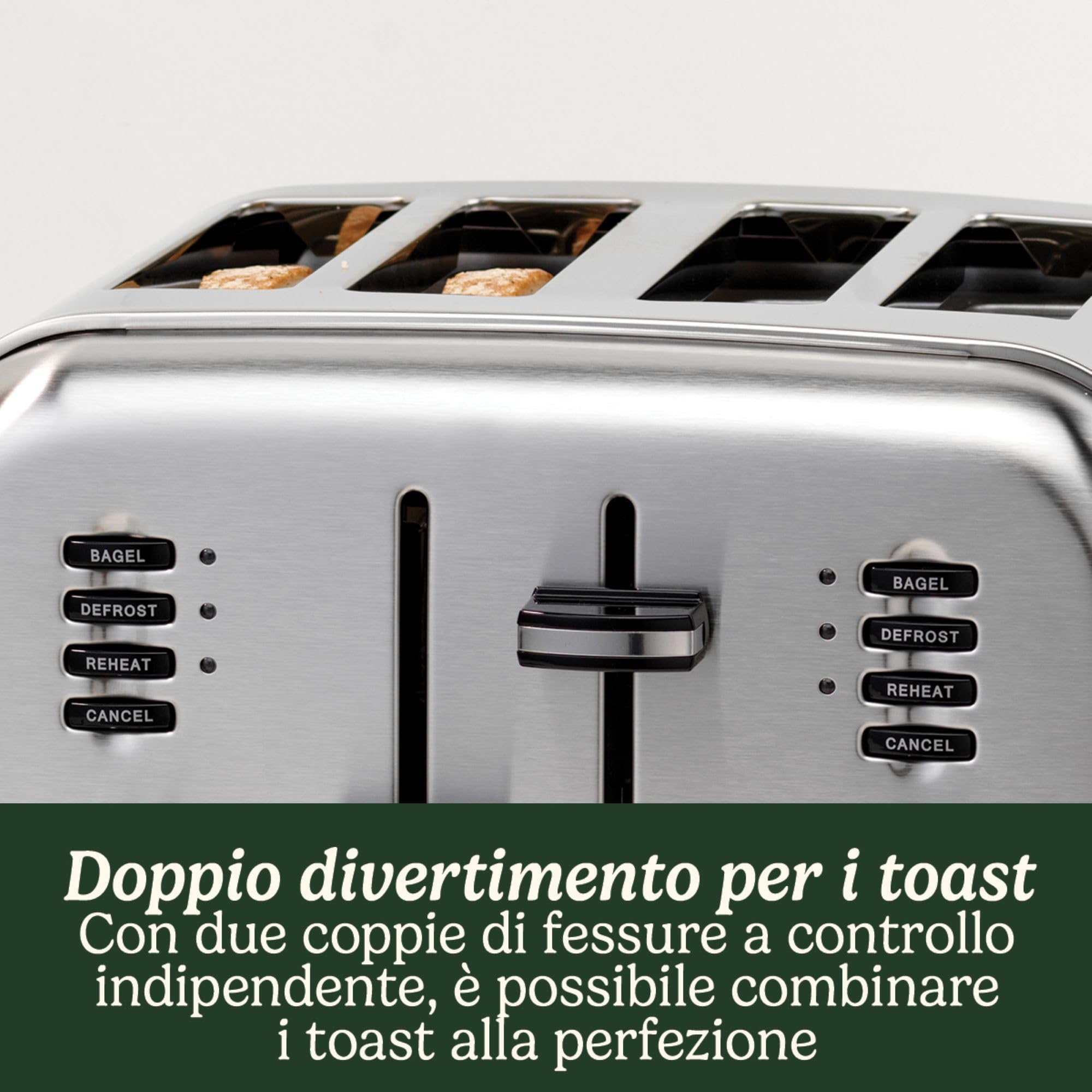 Tostapane 4 fette Cuisinart CPT180E , Acciaio inox, Funzione Bagel, Funzione Scongelamento, Funzione Riscaldamento, 6 Livelli di tostatura
