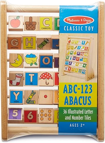 Miniatura 6 de Melissa  Doug ABC-123 Abacus - Juguete educativo clásico de madera con 36 letras y azulejos de números