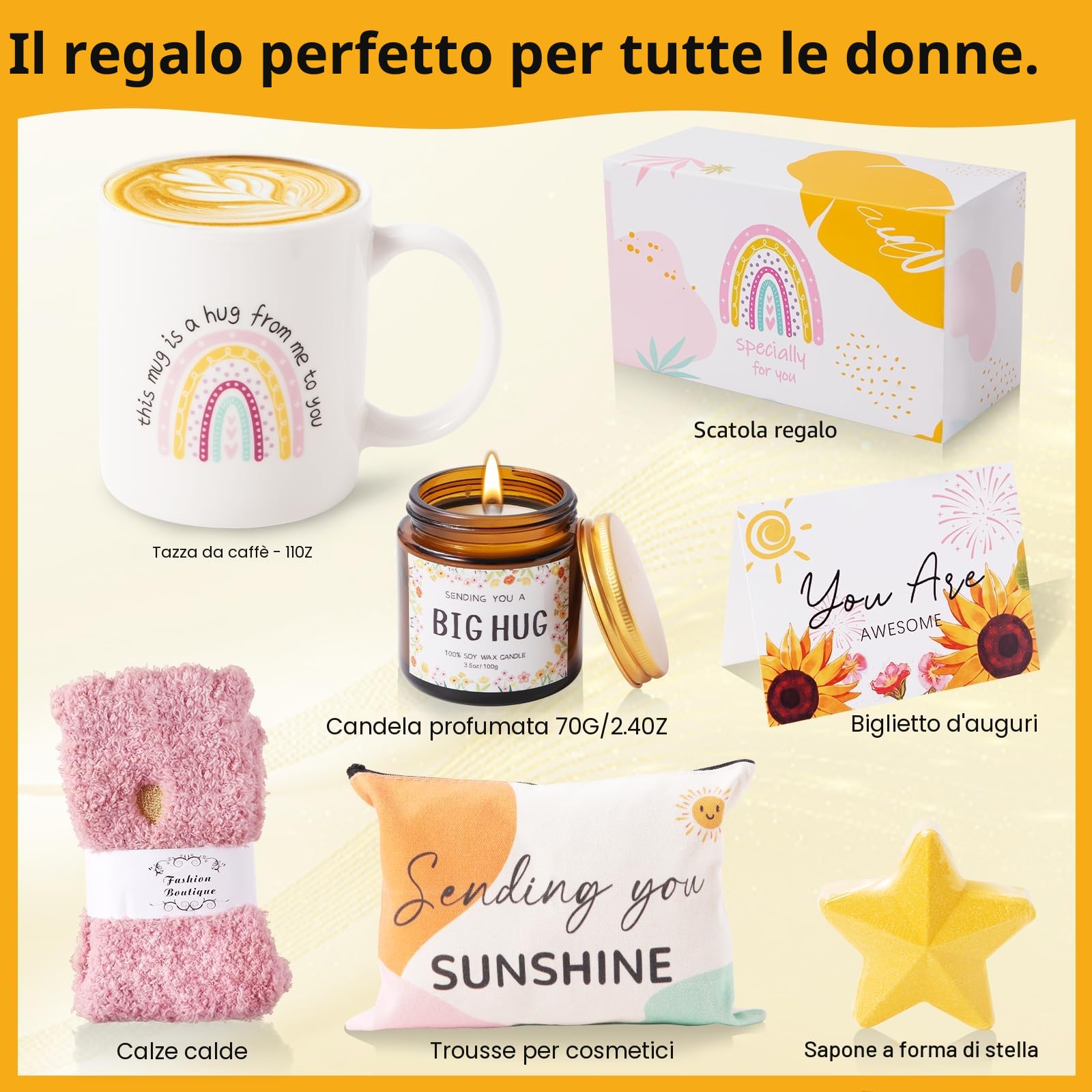 MUJUZE Set Regalo Donna,Hug Regalo Donna Set,Presenti d'Incouragio,Idea Regalo per Collega,Migliore Amica o Sorella,Get well soon gift