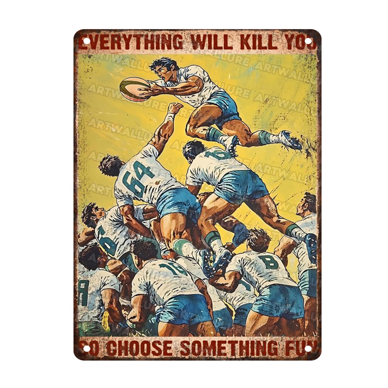 Rugby Vintage Tin Sign Everything Will Kill You Choose Something Fun Metal Sign for Cafes Bar Pub Beer Club Wall Home Decor 12x16inch